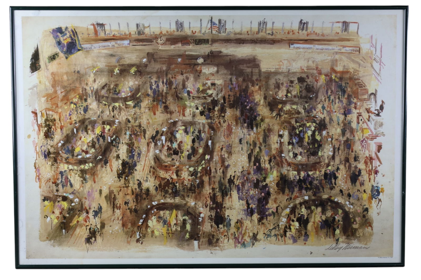 LEROY NEIMAN SERIGRAPH: FRAMED SERIGRAPH, TITLED STOCK MARKET, DATED 1977. 36 1/2" x 24 1/2"