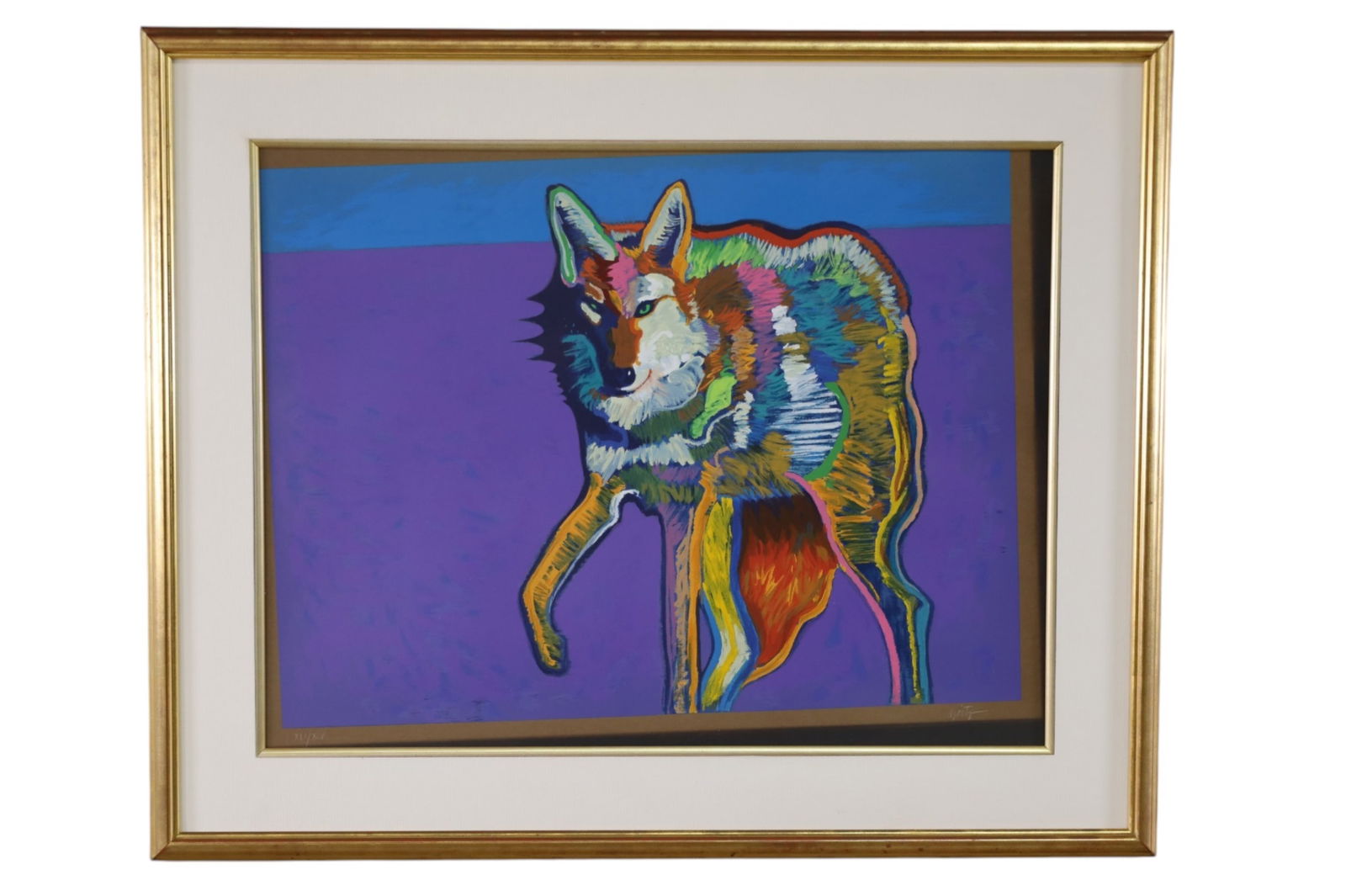 JOHN NIETO SERIGRAPH: SIGNED LOWER RIGHT, TITLED COYOTE. No 43/195. 42" x 34" THIS ITEM EXCEEDS SIZE LIMITATIONS FOR IN HOUSE SHIPPING, MUST BE PICKED UP IN HOUSE OR SHIPPED VIA 3rd PARTY GROUND SHIPPER.