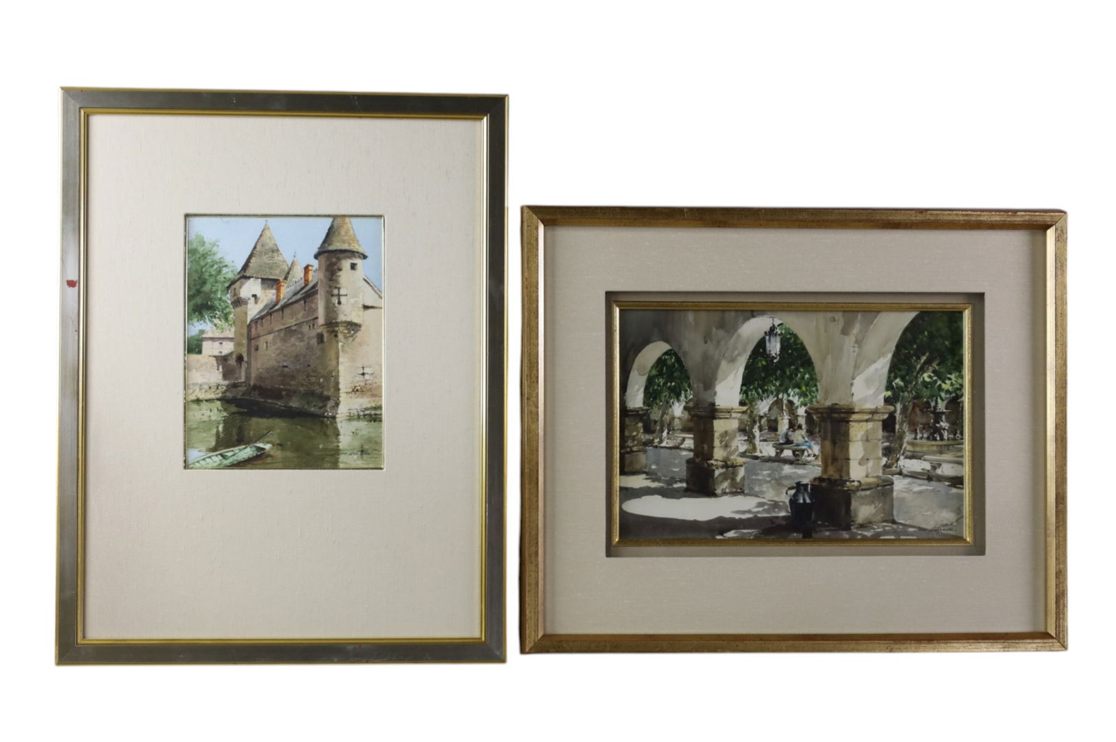 2 JACK LESTRADE WATERCOLORS: WATERCOLOR FRAMED UNDER GLASS, SIGNED LESTRADE. 16" - 20'" W
