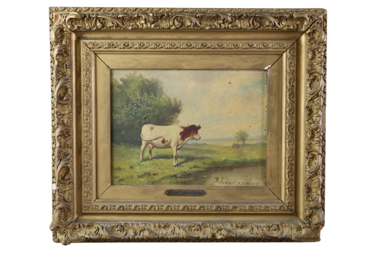ROBERT ASSMUS PASTORAL PAINTING: VICTORIAN OIL ON CANVAS, PASTORAL PAINTING. 20" x 18"