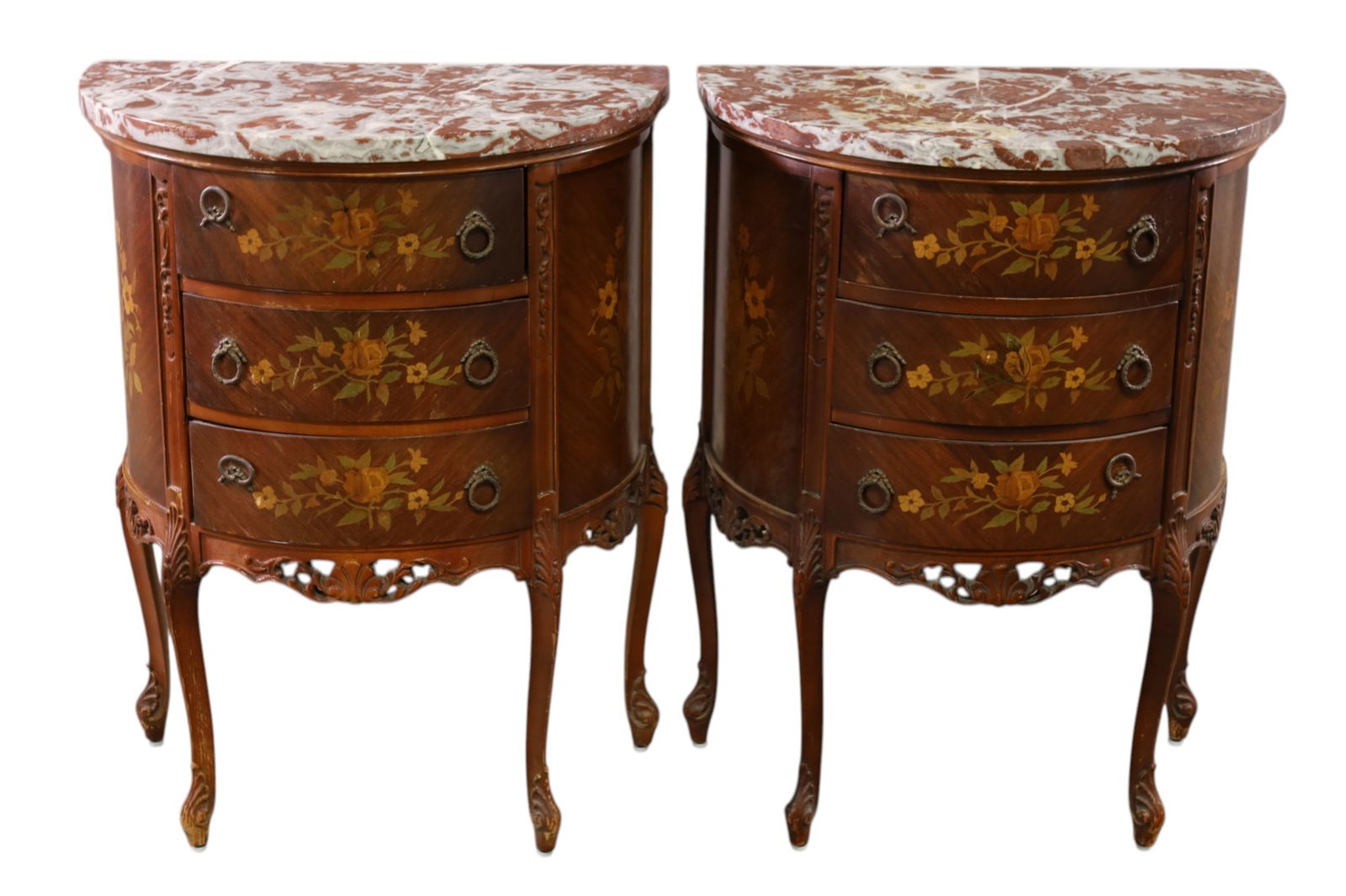 PAIR OF INLAID FRENCH STYLE END TABLES (1 of 3)
