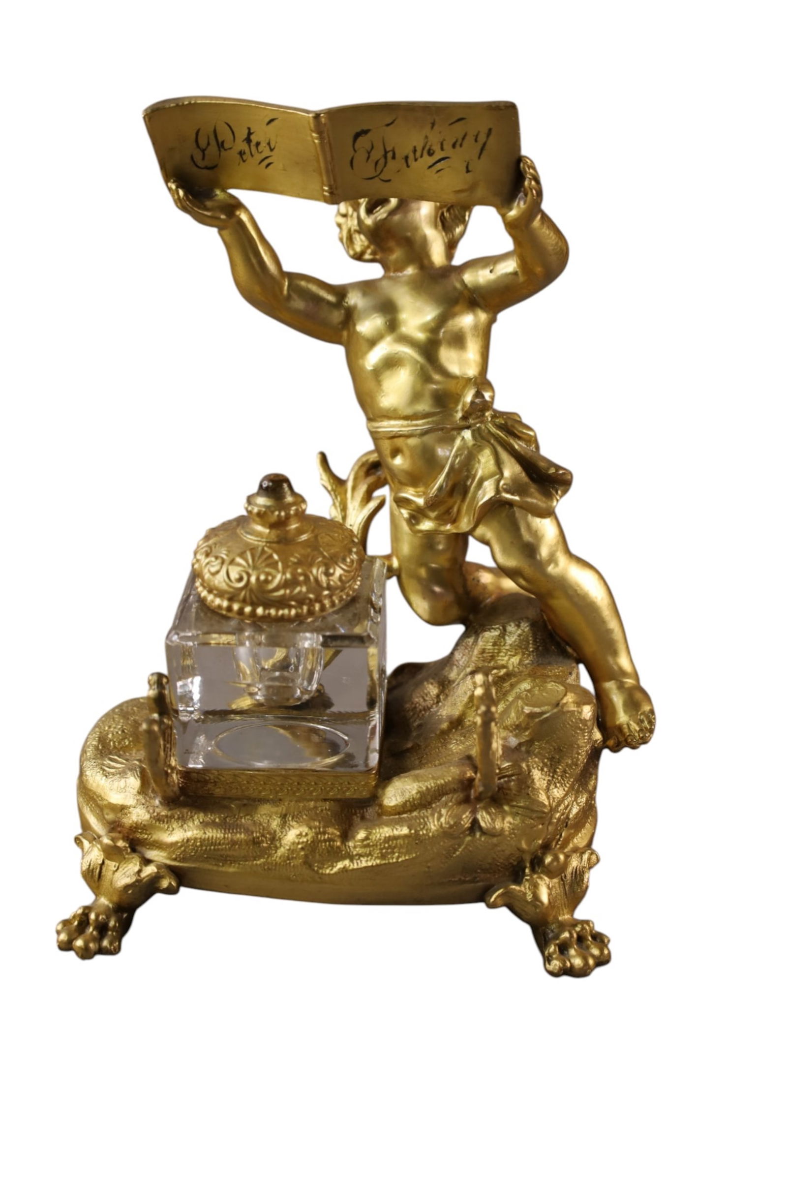 VICTORIAN INKWELL: CHERUB FORM VICTORIAN INKWELL, 8" H.