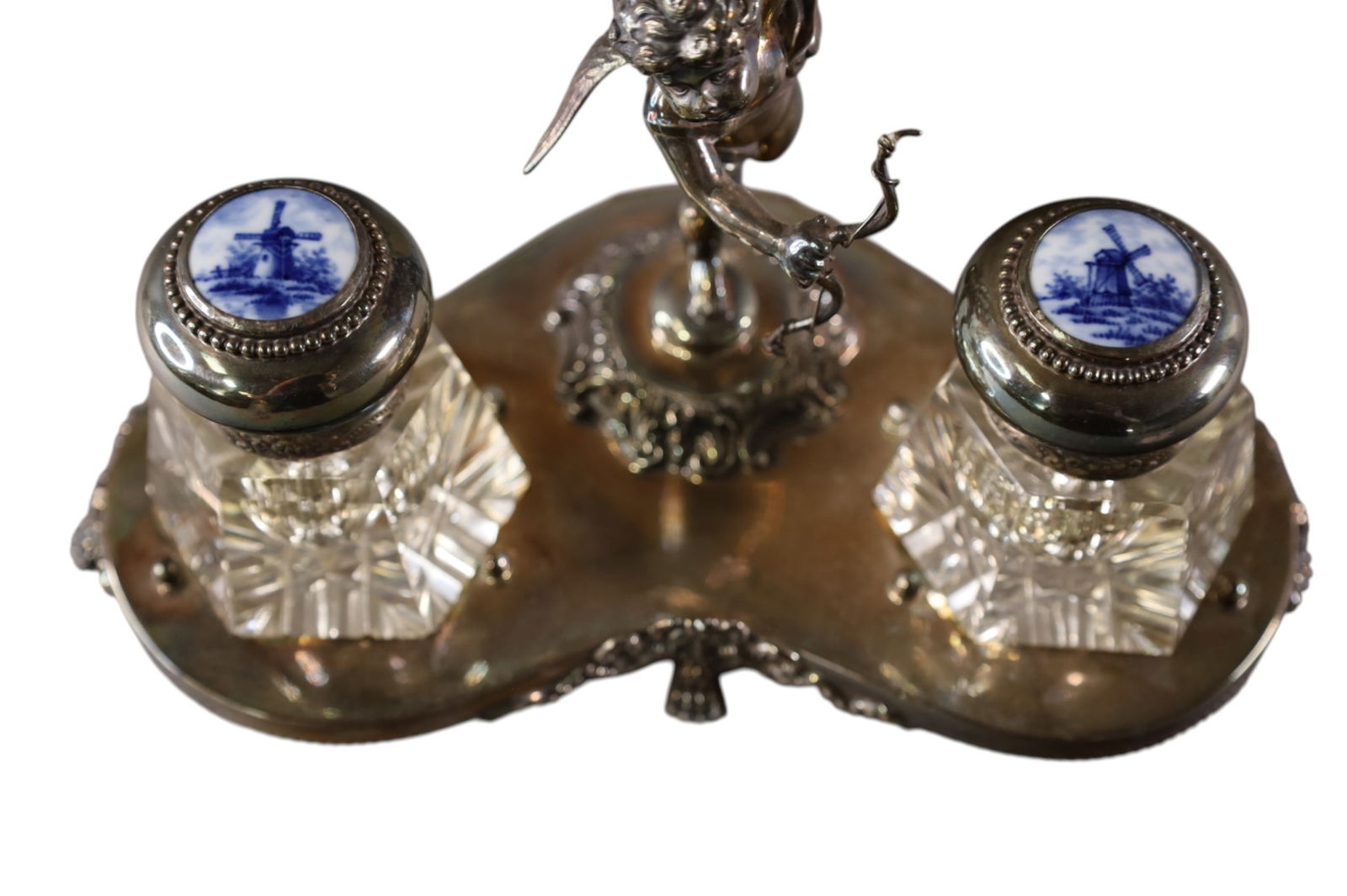 SILVERPLATED CHERUB INKWELL - 2