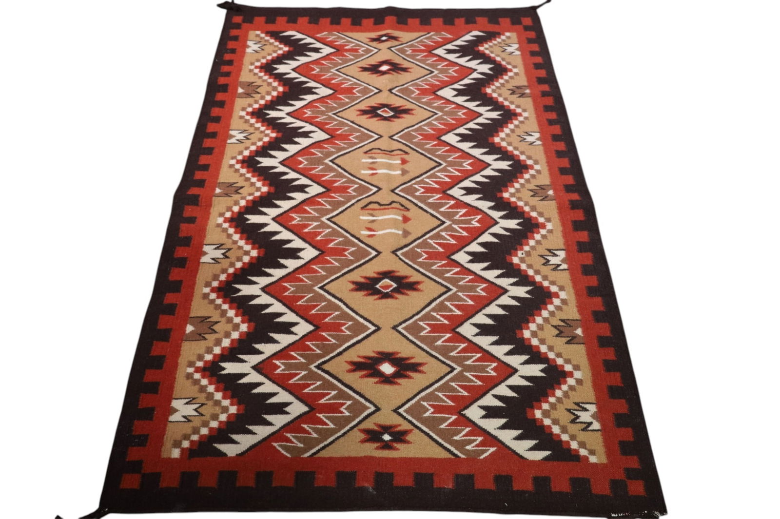 NATIVE AMERICAN STYLE RUG: MEXICAN MADE, NATIVE AMERICAN STYLE RUG. 77" x 55" EDGE WEAR.