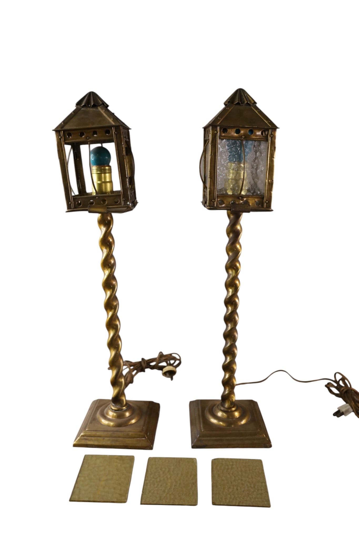 PAIR OF BRASS CANDLESTICK FORM LAMPS (1 of 3)