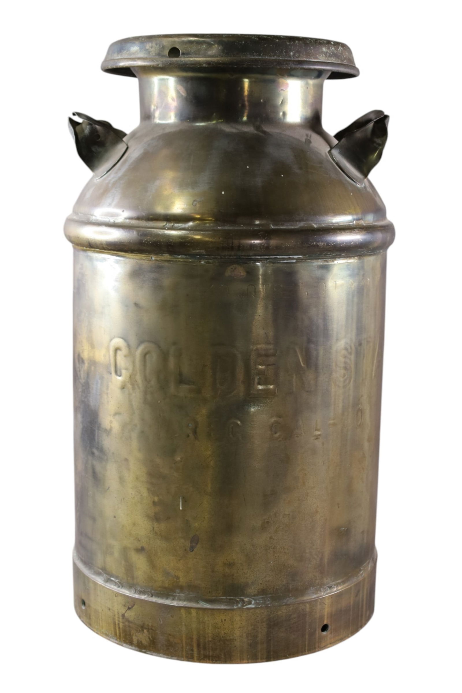 ANTIQUE MILK CAN: GOLDEN STATE MILK CAN, DENTS. 24" H.
