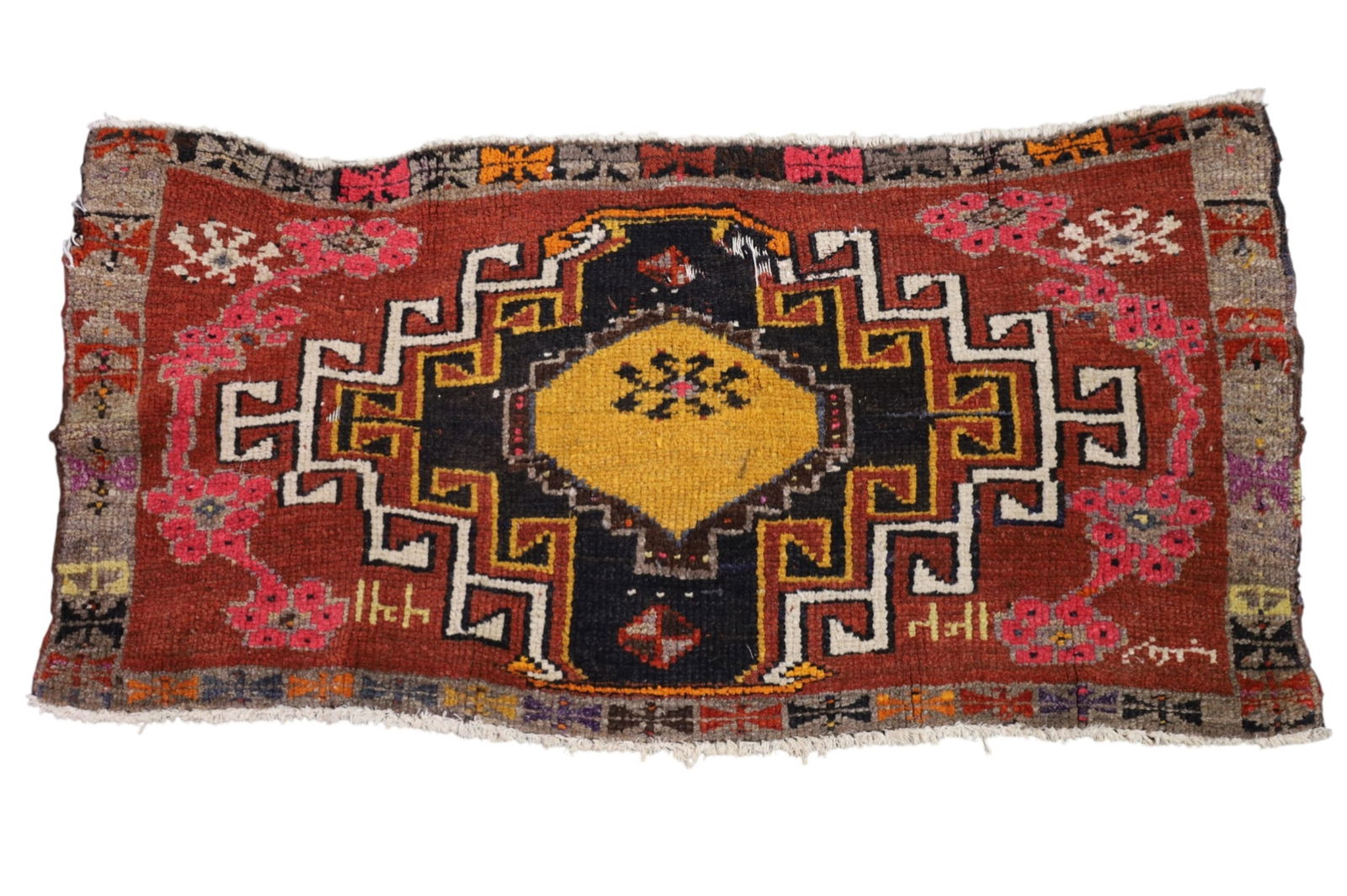 HANDMADE THROW RUG: HOLES, AND WEAR, 4' x 2'