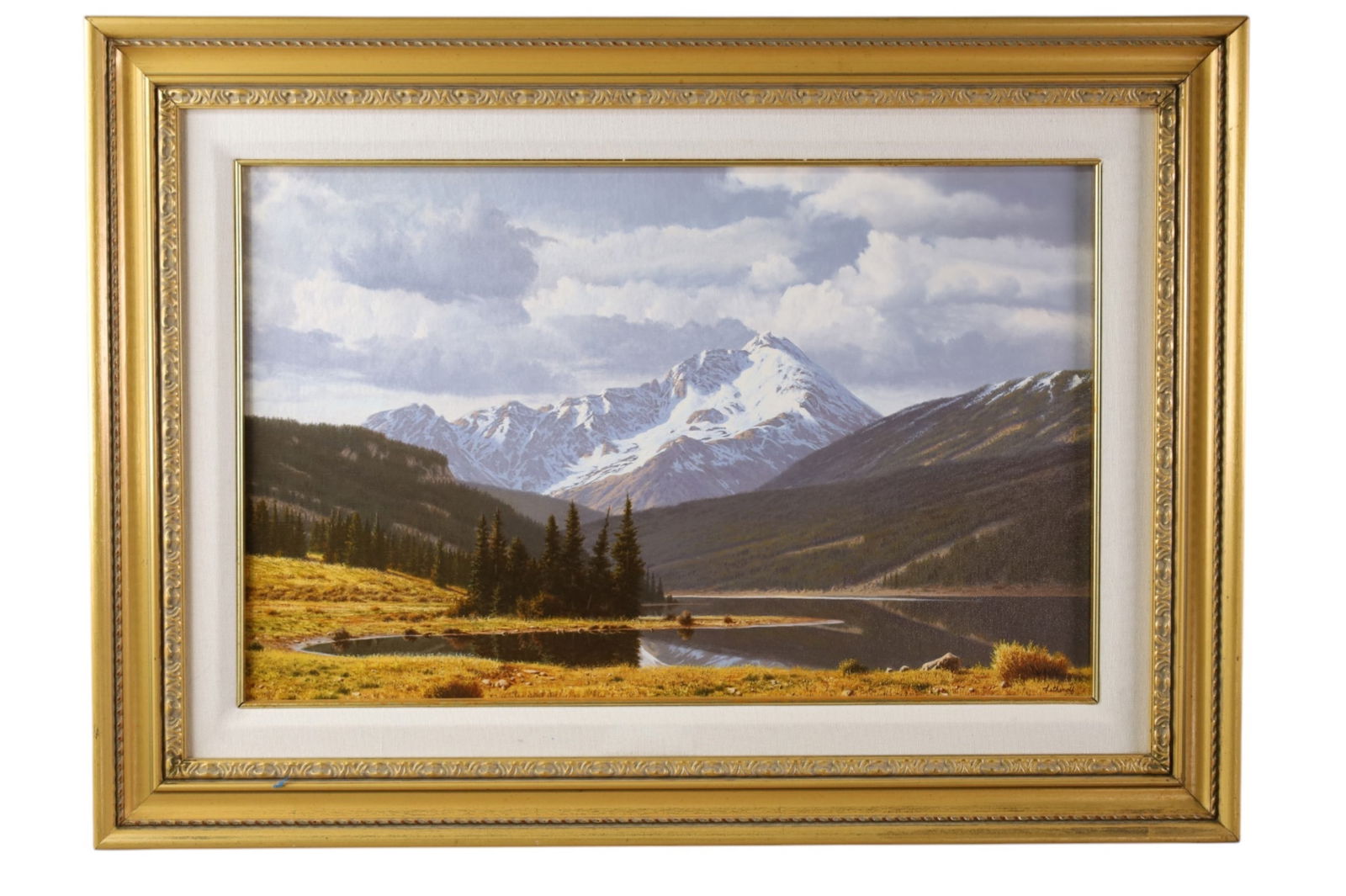 JAMES FETHEROLF OIL PAINTING: OIL ON CANVAS, TITLED SPRING TIME IN THE ROCKIES, SIGNED LOWER RIGHT. 29" x 21"