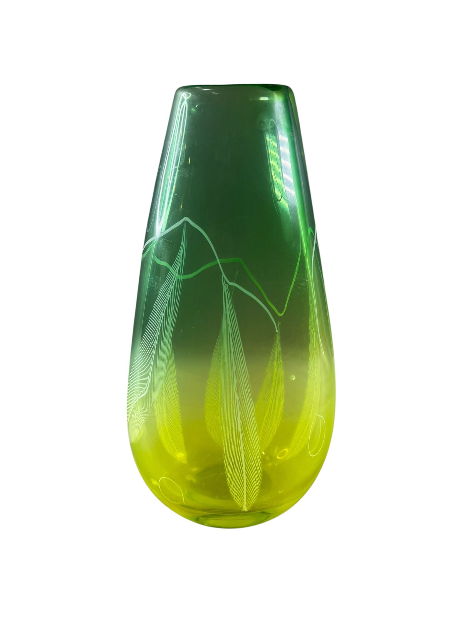 TALL MURANO VASE: ATTRIBUTED TO ARCHIMEDE SEGUSO MURANO VASE, UNSIGNED, TWO COLOR ETCHED MURANO VASE. 14 1/2" H.