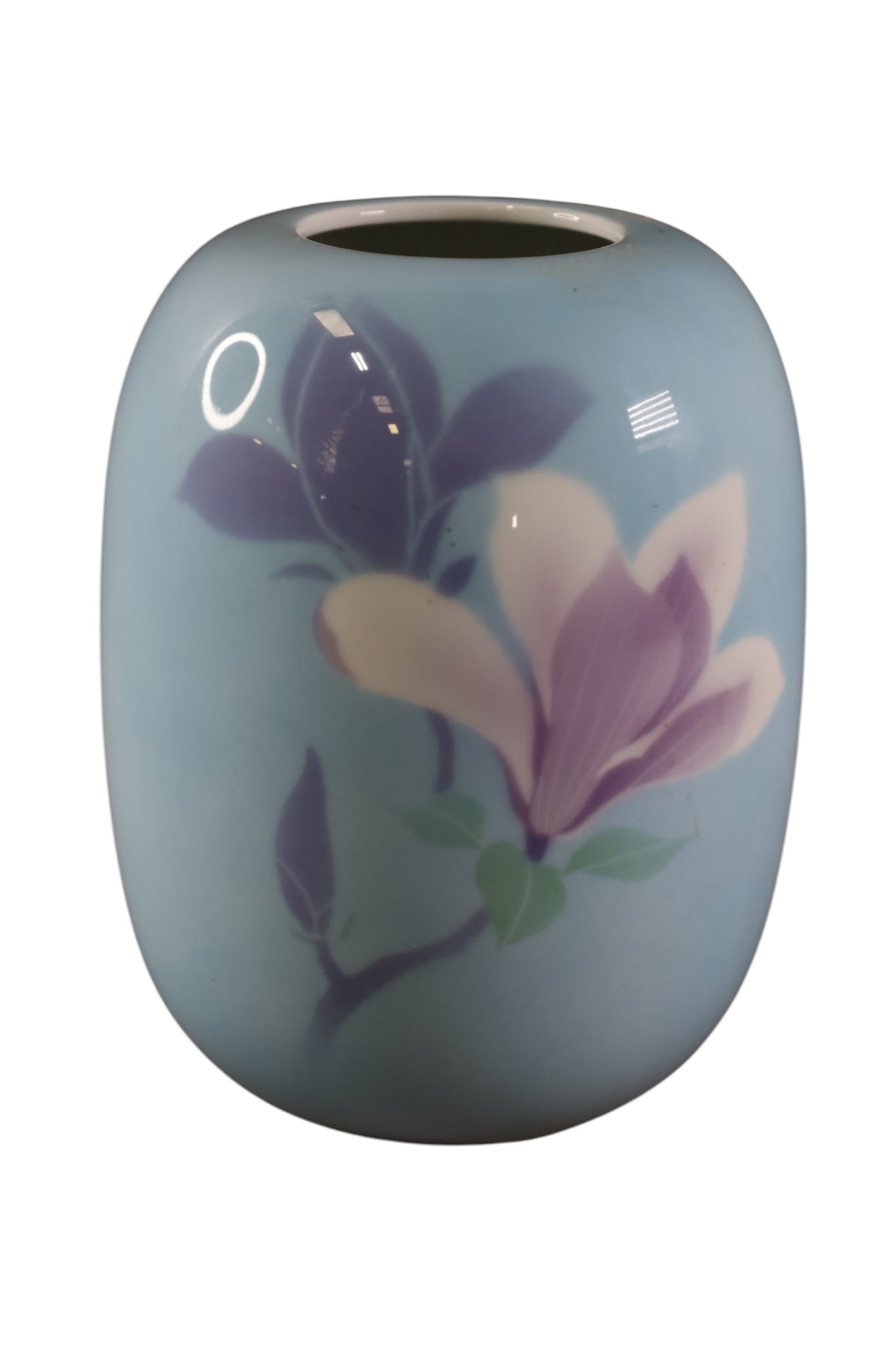 JAPANESE VASE: JAPANESE PORCELAIN VAS,E FLORAL DECORATED. FUKAGAWA. 6 1/2" H.