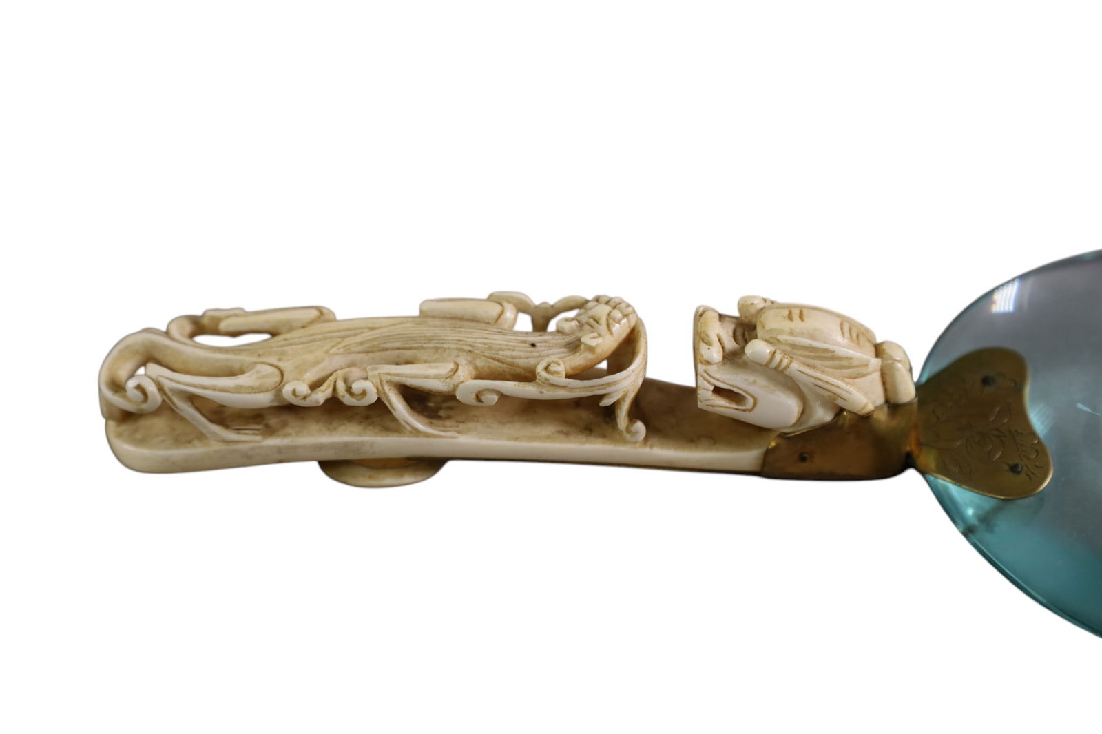 CHINESE BONE CARVED HAND MIRROR - 3