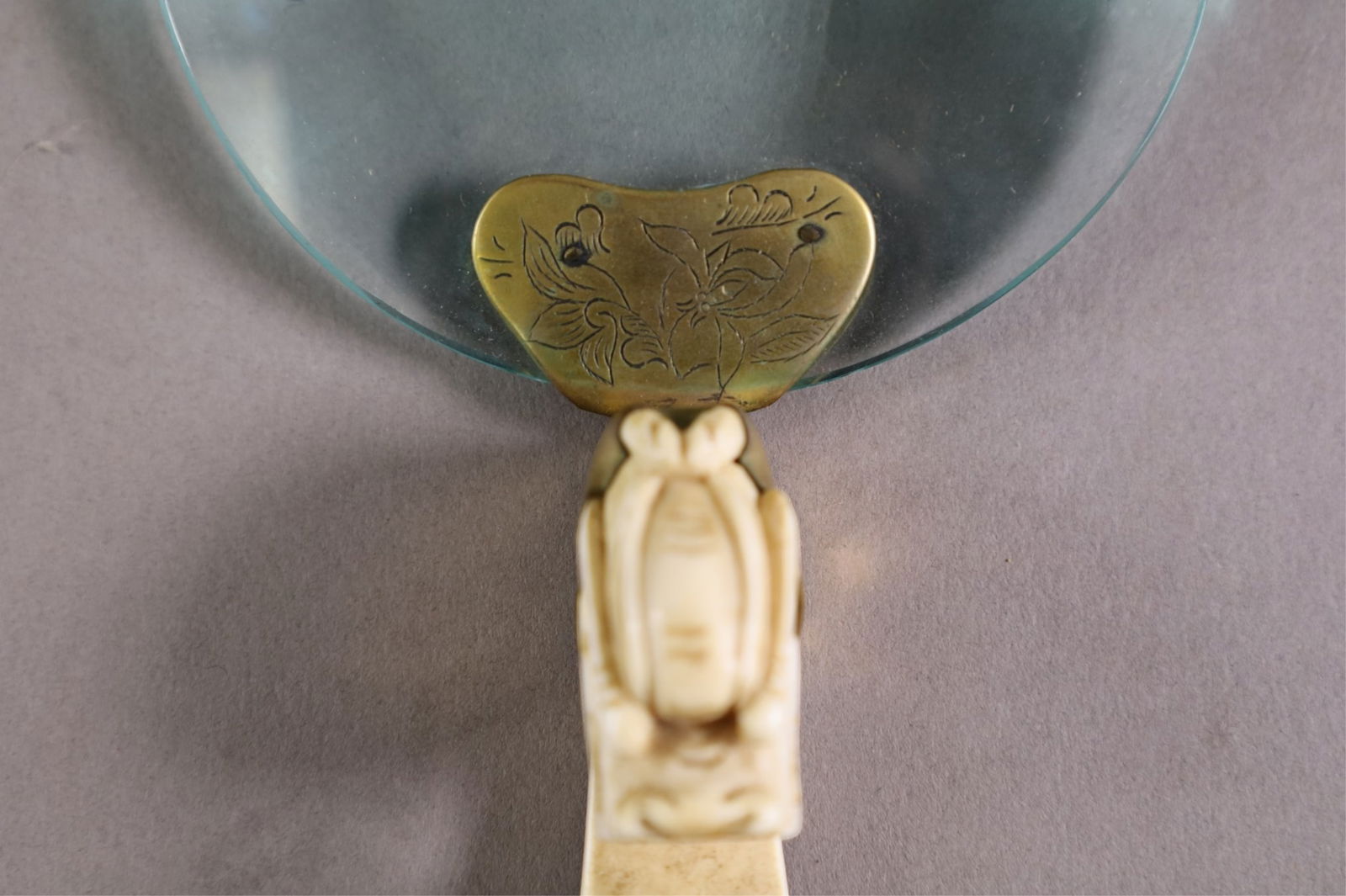 CHINESE BONE CARVED HAND MIRROR - 4