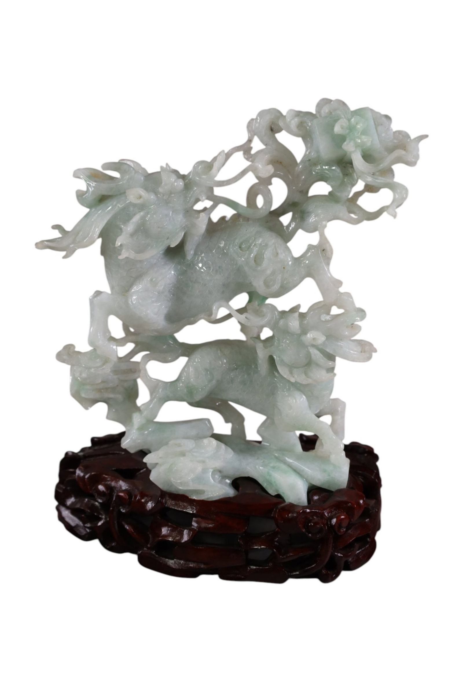 CHINESE HARD STONE CARVING: HARD STONE CARVING ON STAND, 7 1/2" H.