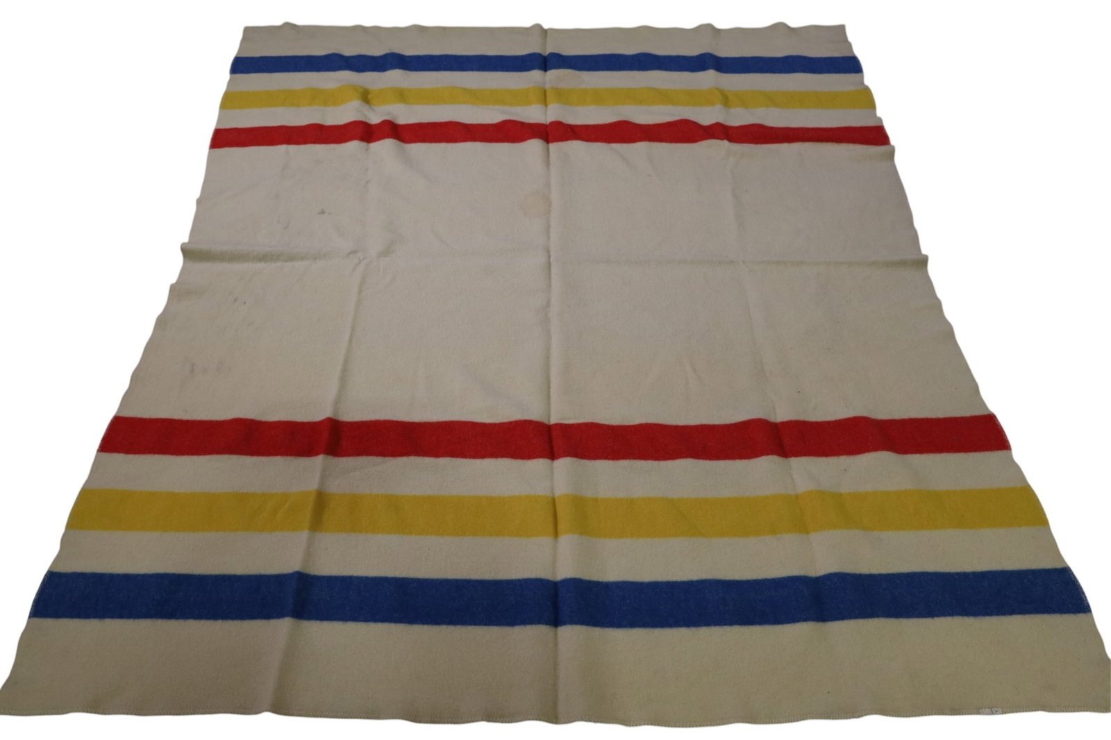 HUDSON BAY BLANKET: NO TAG. HUDSON BAY WOOL BLANKET. STAINS. 76" x 69"