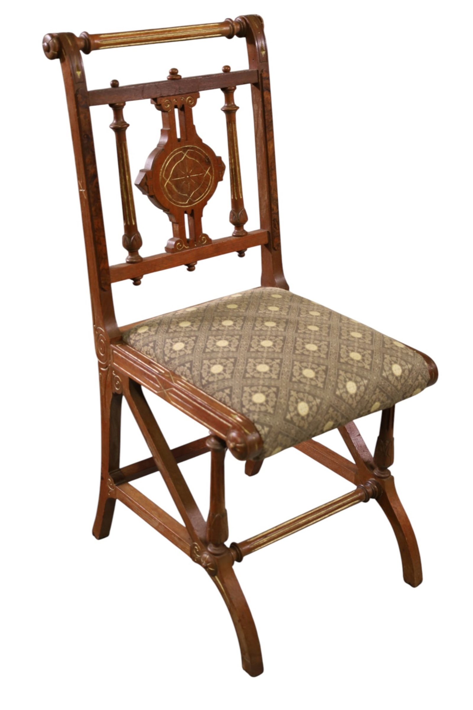 VICTORIAN SIDE CHAIR: SMALL VICTORIAN SIDE CHAIR, 14" W x 15" D x 32" H. THIS ITEM EXCEEDS SIZE LIMITATIONS FOR IN HOUSE SHIPPING, MUST BE PICKED UP IN HOUSE OR SHIPPED VIA 3rd PARTY GROUND SHIPPER.