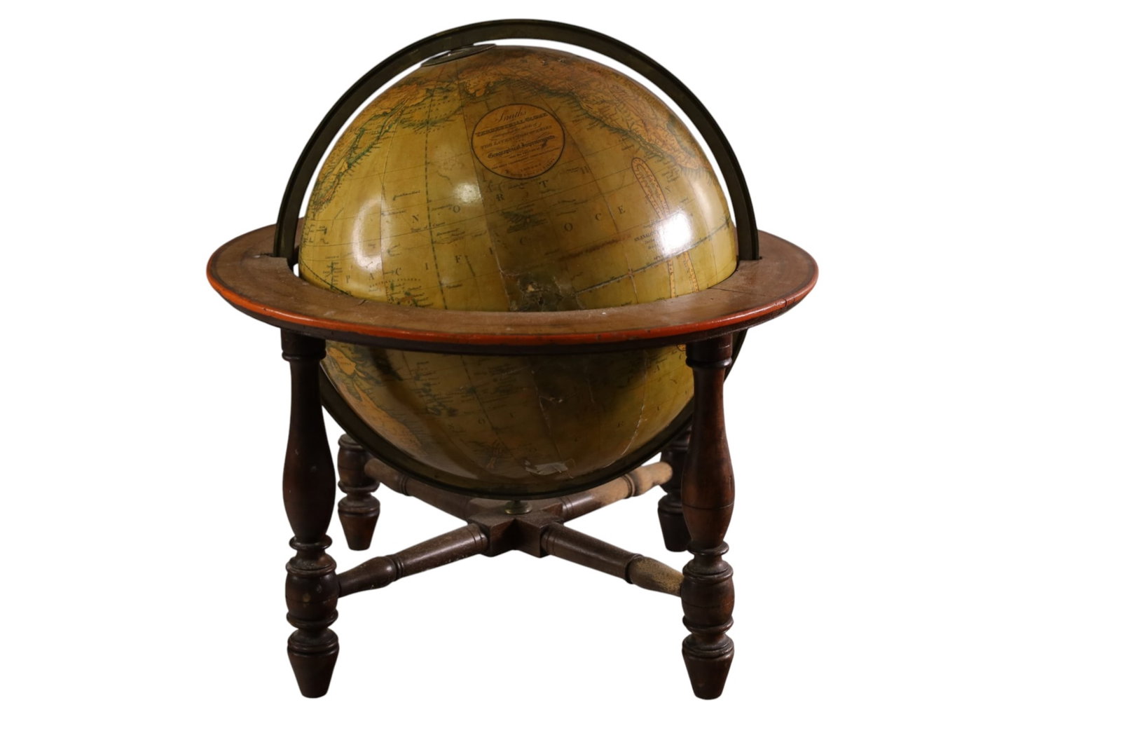 1860 GLOBE: SMITH'S GLOBE IN STAND, DATED 1860. 12" DIAM.