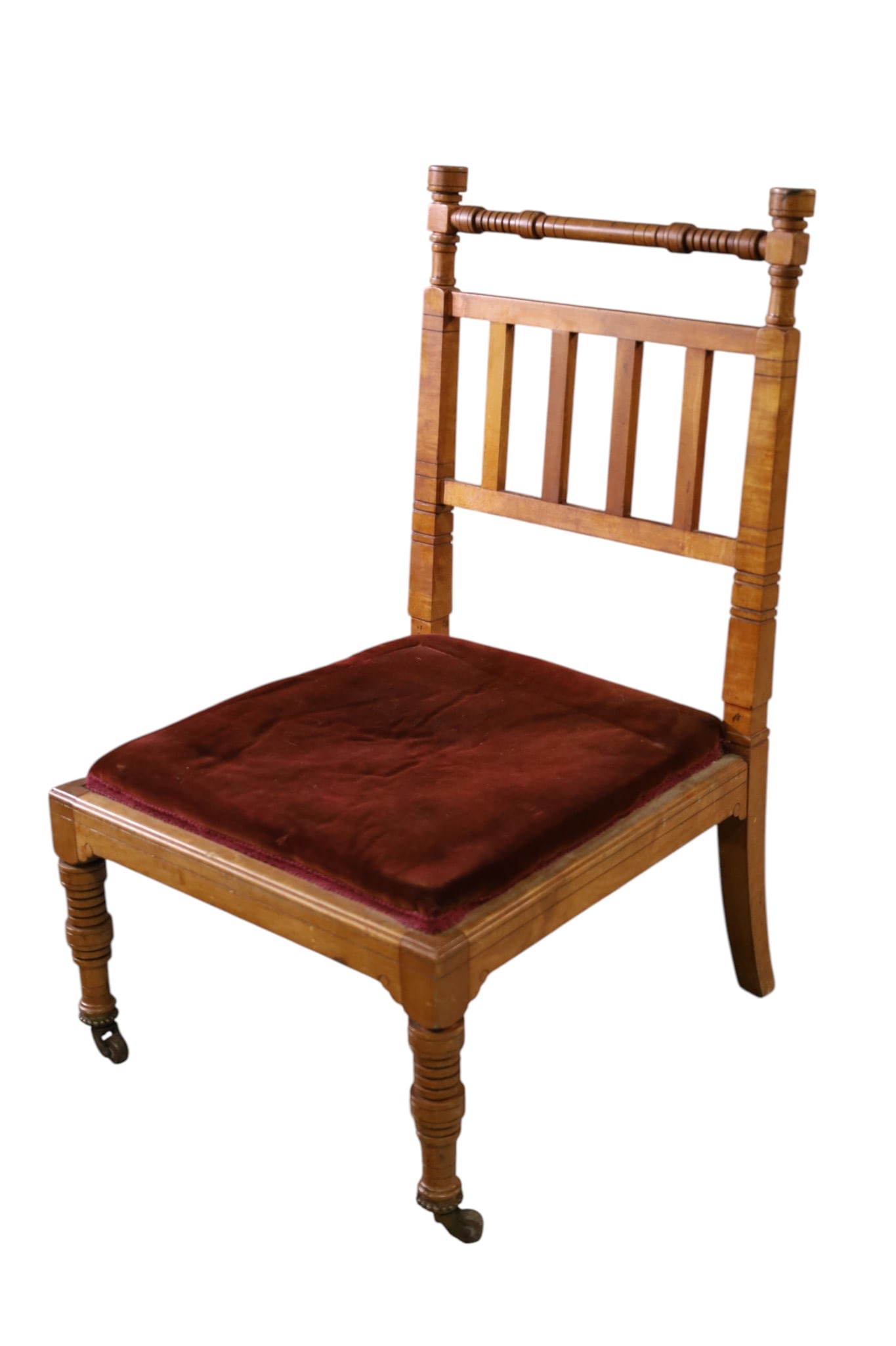 VICTORIAN SIDE CHAIR: LOW VICTORIAN SIDE CHAIR, WEAR TO FINISH. 20" W x 20" D x 32" H. THIS ITEM EXCEEDS SIZE LIMITATIONS FOR IN HOUSE SHIPPING, MUST BE PICKED UP IN HOUSE OR SHIPPED VIA 3rd PARTY GROUND SHIPPER.