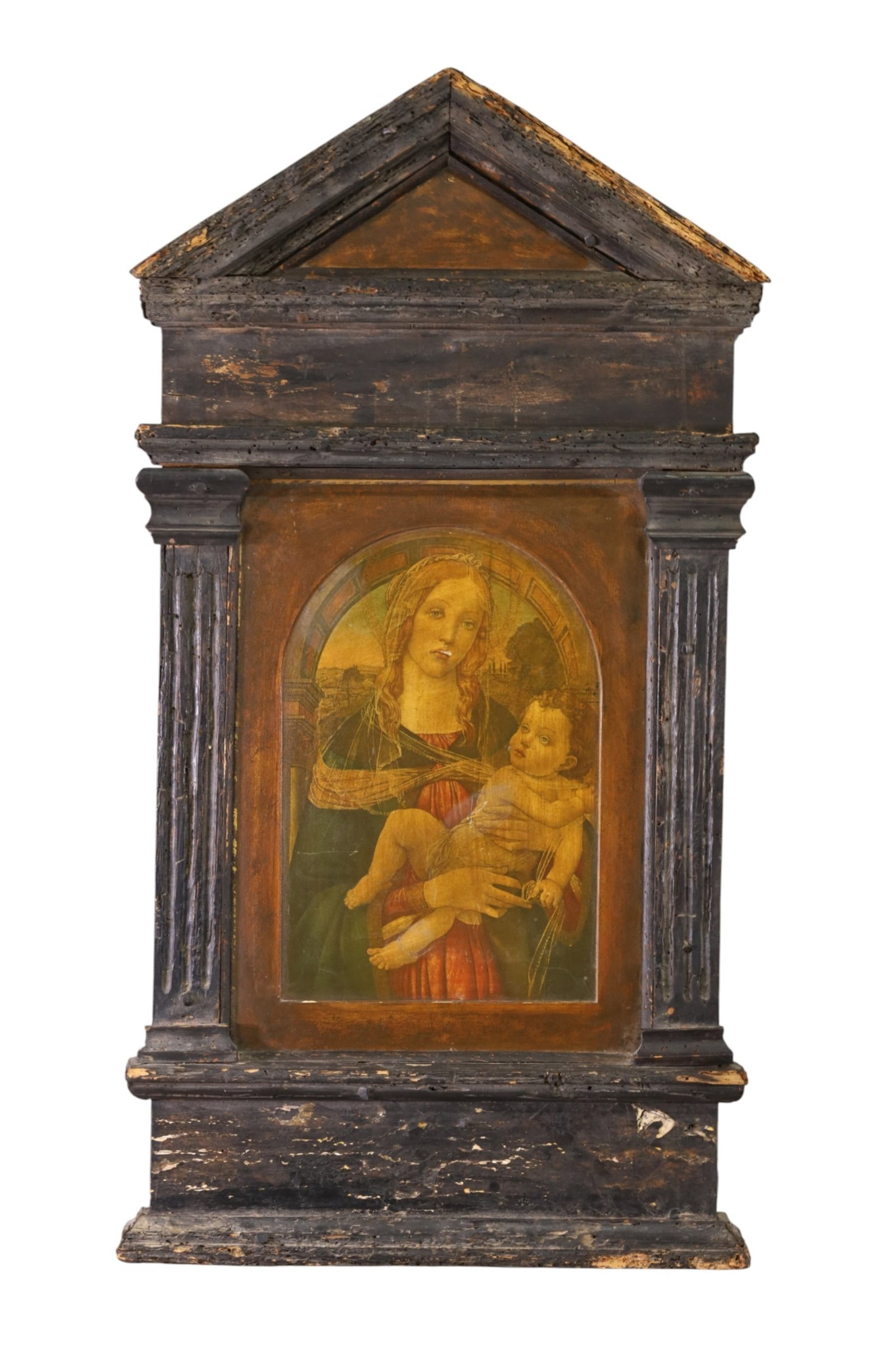 RELIGIOUS ICON: HANGING WOOD RELIGIOUS ICON, MADONNA AND CHILD. 19" x 37" THIS ITEM EXCEEDS SIZE LIMITATIONS FOR IN HOUSE SHIPPING, MUST BE PICKED UP IN HOUSE OR SHIPPED VIA 3rd PARTY GROUND SHIPPER.