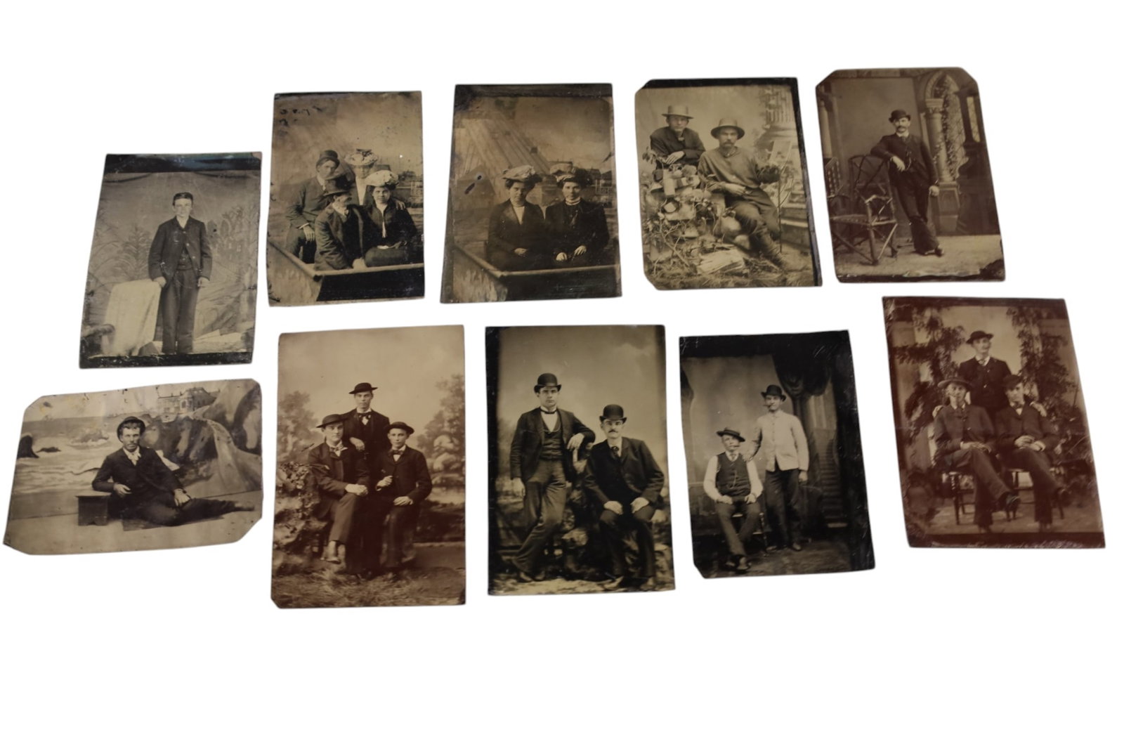 10 TIN TYPES: 10 PORTRAIT TIN TYPES, UNFRAMED. 3" H.