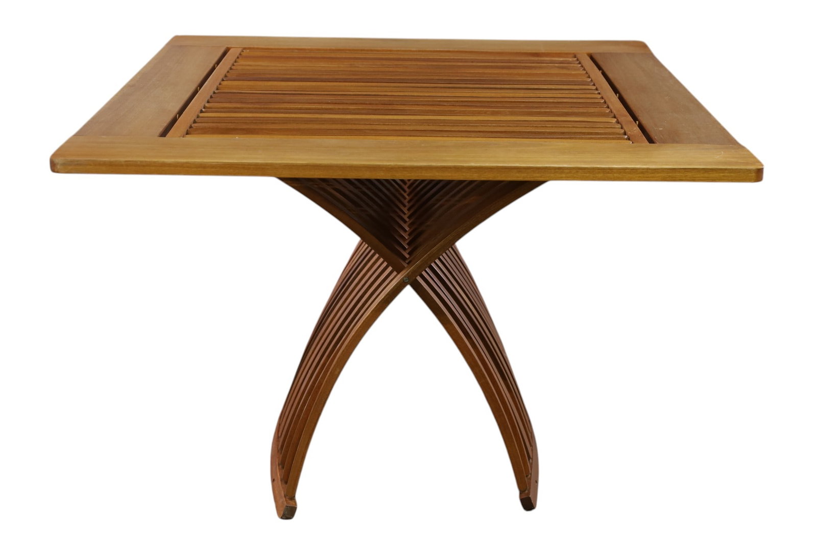 TEAK PATIO TABLE: TEAK PATIO TABLE, IN THE STYLE OF THOMAS LAMB, MINOR WEAR TO FINISH. 41" x 41" x 29" THIS ITEM EXCEEDS SIZE LIMITATIONS FOR IN HOUSE SHIPPING, MUST BE PICKED UP IN HOUSE OR SHIPPED VIA 3rd PARTY GROUN