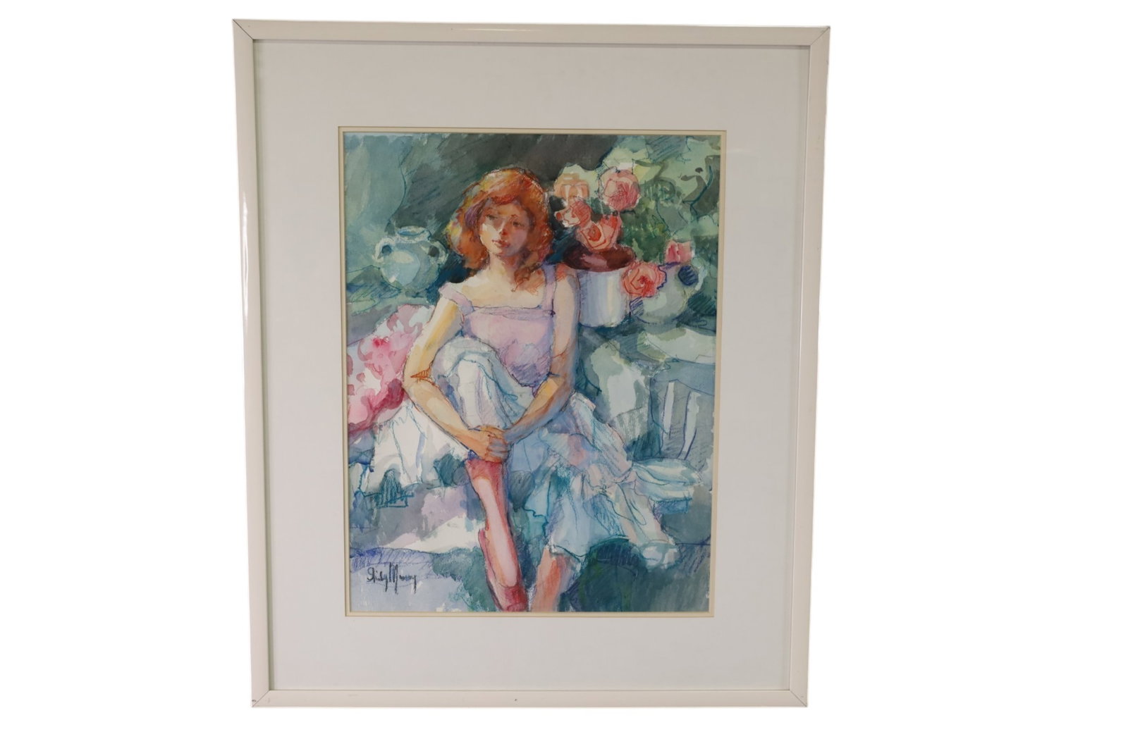 PORTRAIT PAINTING: FRAMED PORTRAIT, MIXED MEDIA UNDER GLASS. SIGNED LOWER LEFT. 30" x 36"