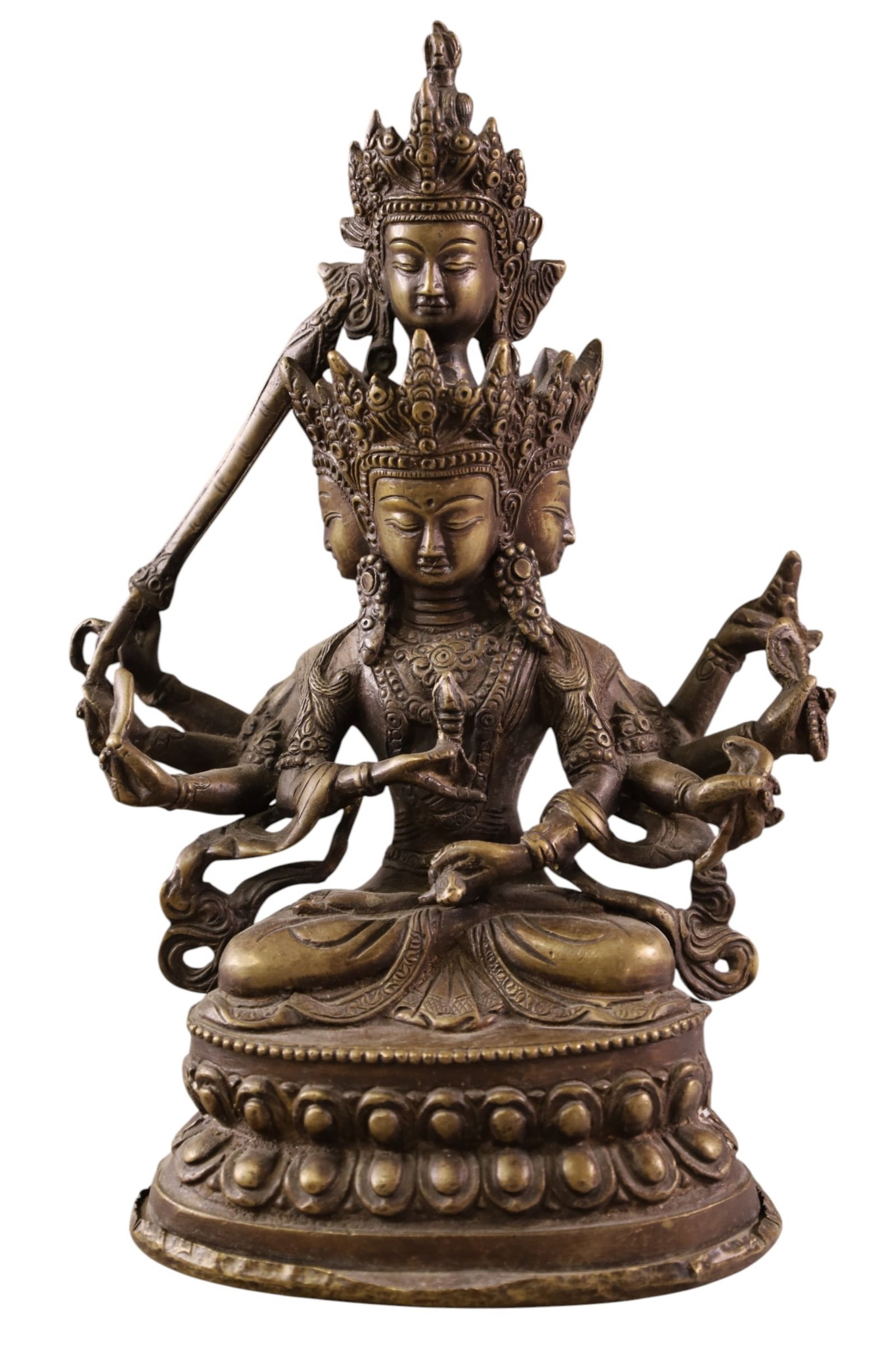 BRONZE TIBETAN DEITY: BRONZE TABLE TOP TIBETAN DEITY, 11" H.