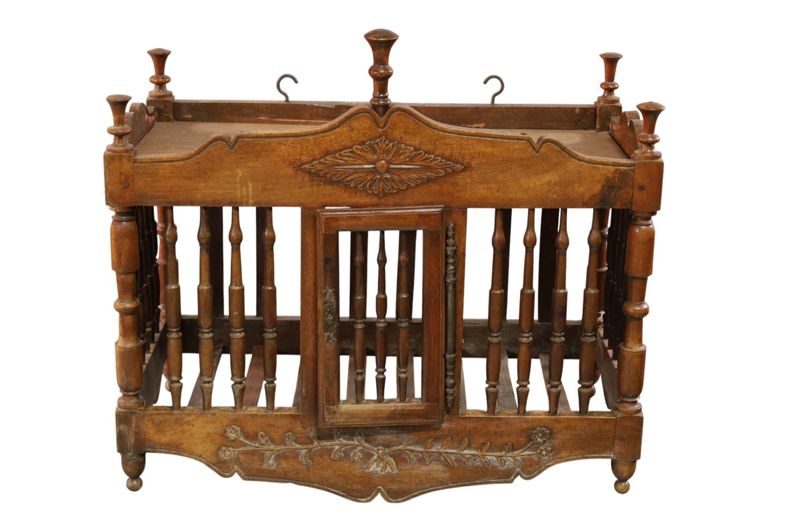 FRENCH PANETIERE: FRENCH PANETIERE, WEAR TO FINISH, LEGS ARE UNEVEN. 35" W x 18" D x 32" H. THIS ITEM EXCEEDS SIZE LIMITATIONS FOR IN HOUSE SHIPPING, MUST BE PICKED UP IN HOUSE OR SHIPPED VIA 3rd PARTY GROUND SHIPPER.