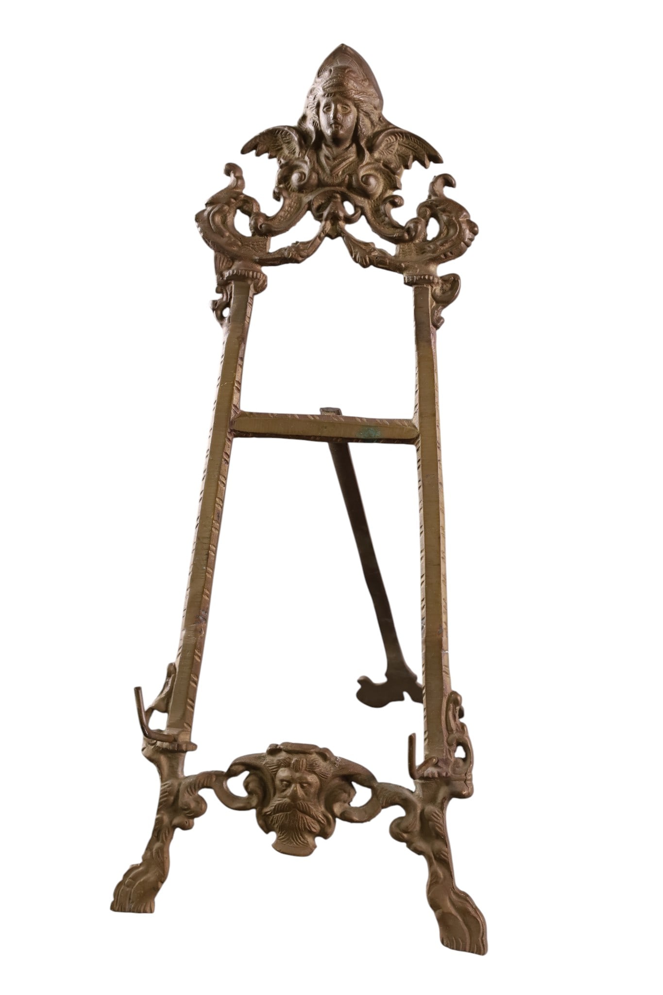 TABLE TOP EASEL: FIGURAL BRASS TABLE TOP EASEL, 18" H.