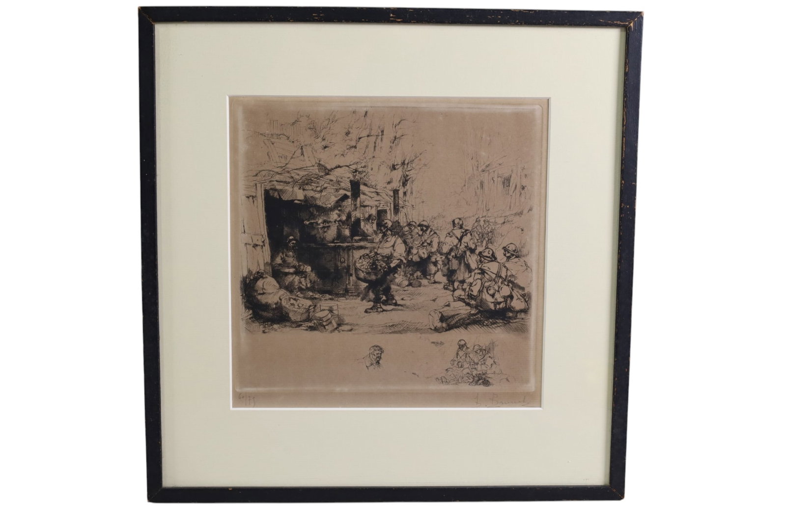 AUGUSTE BROUET ETCHING: FRAMED ETCHING BY AUGUSTE BROUET, 60/75. 12" x 12"