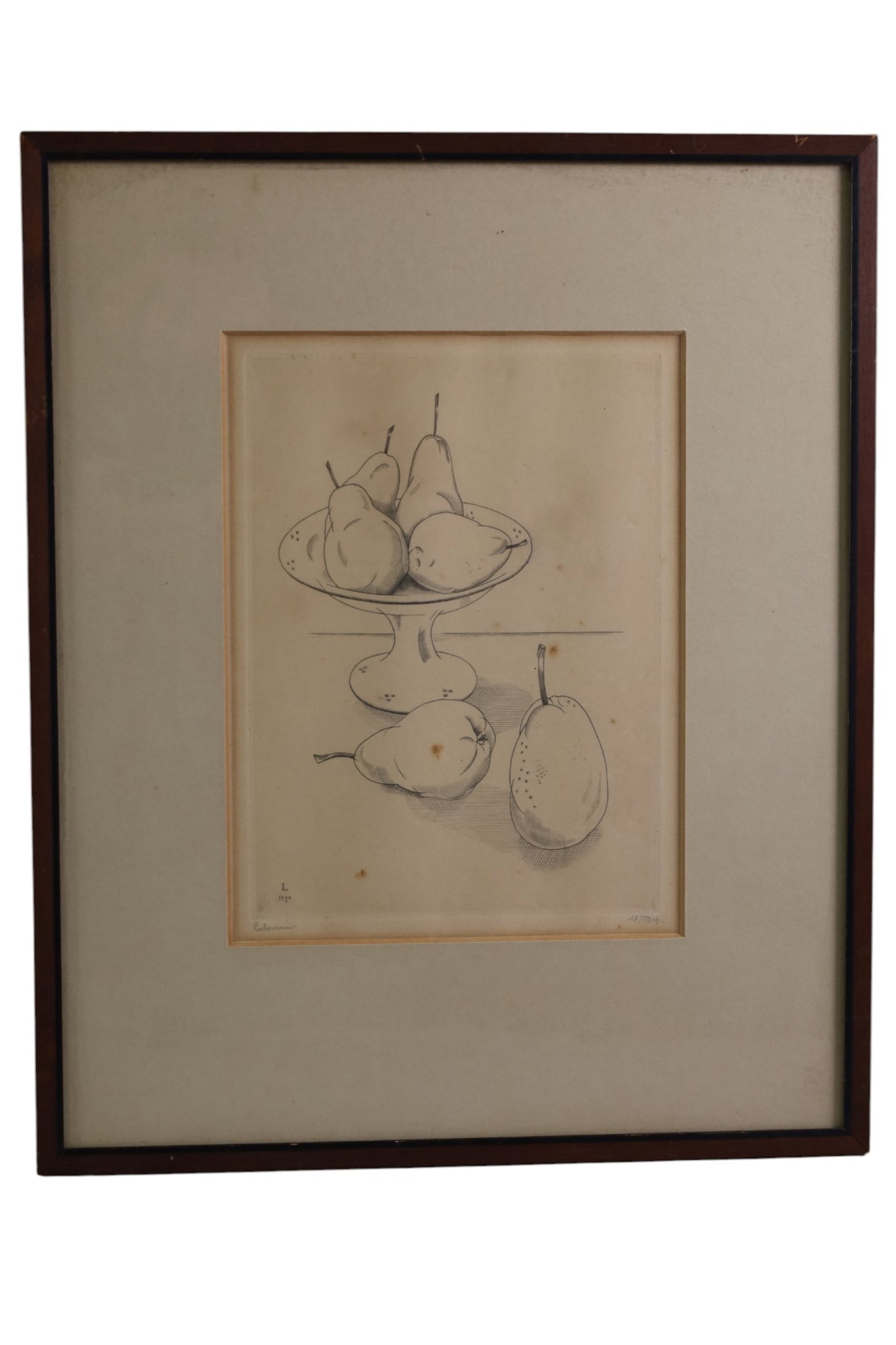 JEANE-EMILE LABOUREUR ETCHING: FRAMED ETCHING, JEANE EMILE LABOUREUR, SIGNED LOWER LEFT, DATED 1930. 18/50. FOXING TO FIELD. 12" x 14 1/2"