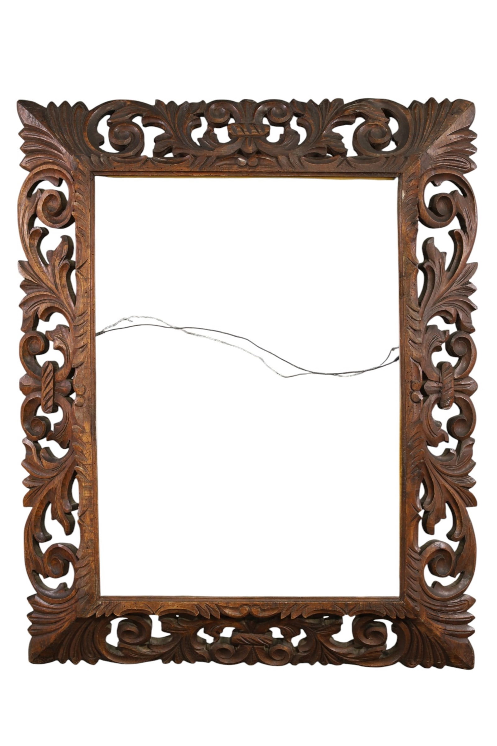 CARVED FRAME: LARGE CARVED FRAME, MEXICAN CARVED PICTURE FRAME. 32" x 40" TOTAL & FITS 21 3/4" W x 30" H PICTURE. THIS ITEM EXCEEDS SIZE LIMITATIONS FOR IN HOUSE SHIPPING, MUST BE PICKED UP IN HOUSE OR SHIPPED VIA