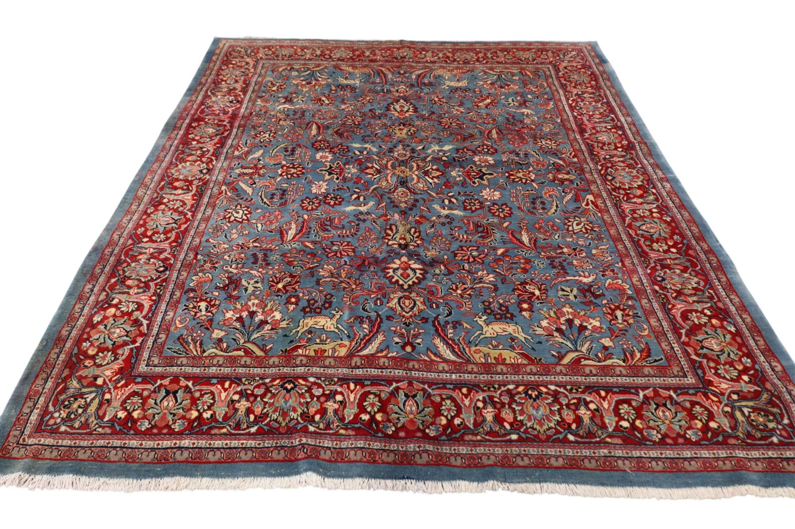 APPROX 8' 2" x 10' 2" HANDMADE WOOL RUG: HANDMADE PERSIAN MALAYER WOOL RUG, PICTORAL.