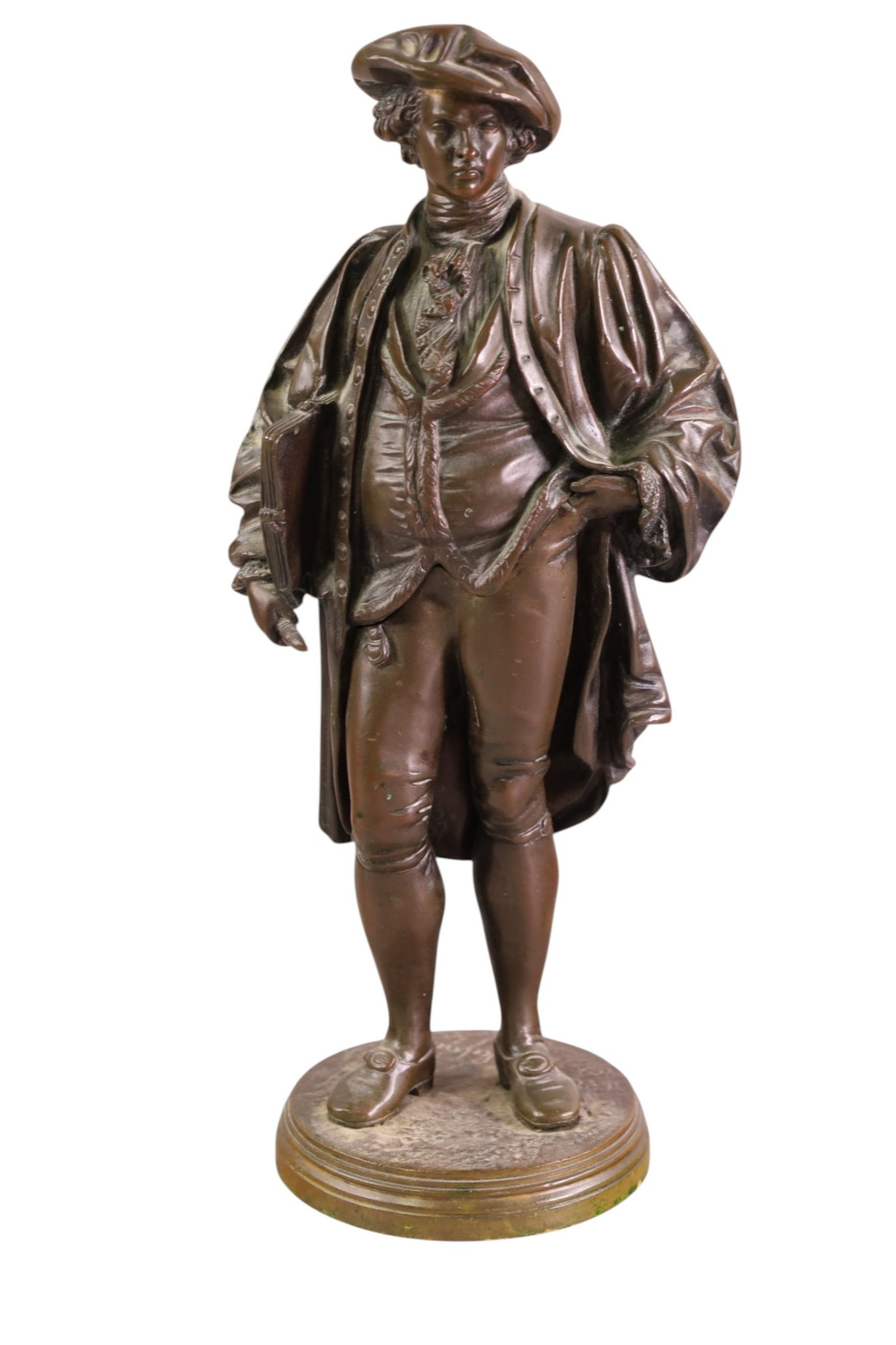 BRONZE STATUE: MARKED SALMSON, OF SIR JOSHUA REYNOLDS. 12" H.