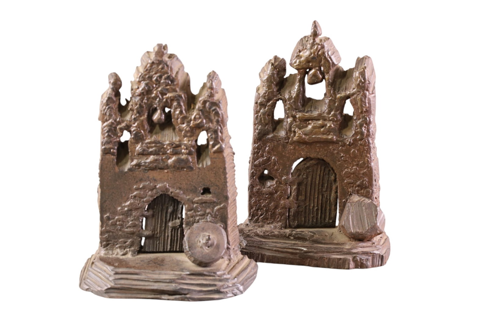 PAIR OF HEAVY IRON MISSION BOOKENDS: PAIR OF IRON BOOKENDS, 9" H.