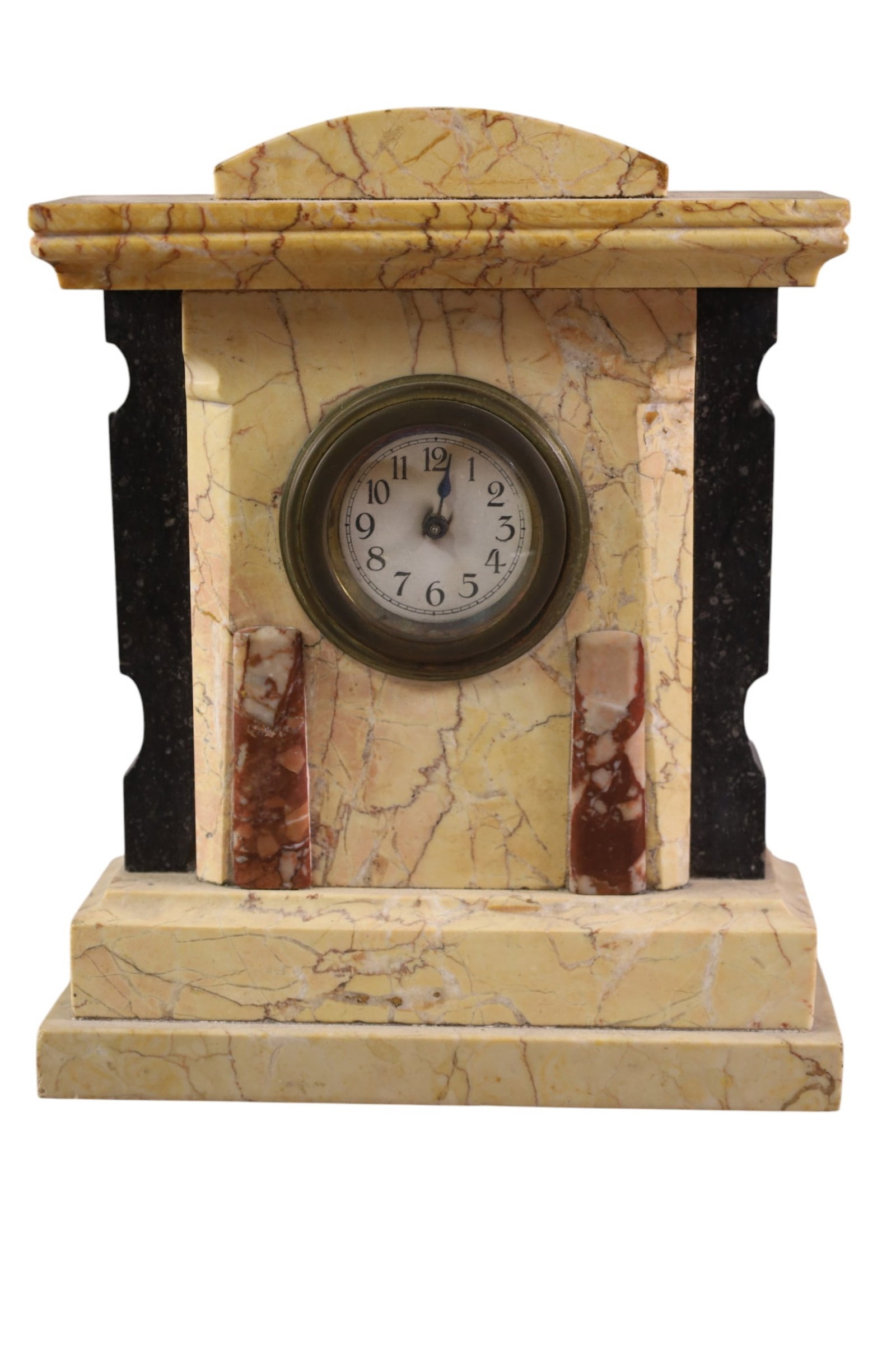 MARBLE SHELF CLOCK: MARBLE SHELF CLOCK, ALL CLOCKS ARE SOLD AS IS WE DO NOT GUARANTEE WORKING ORDER. 9 1/2" H.