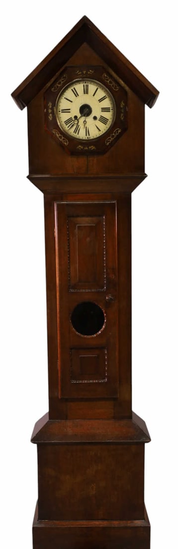 GRANDFATHER CLOCK: TALL CASE GRANDFATHER CLOCK, KEYWIND. 19" W x 9" D x 85" H. THIS ITEM EXCEEDS SIZE LIMITATIONS FOR IN HOUSE SHIPPING, MUST BE PICKED UP IN HOUSE OR SHIPPED VIA 3rd PARTY GROUND SHIPPER.
