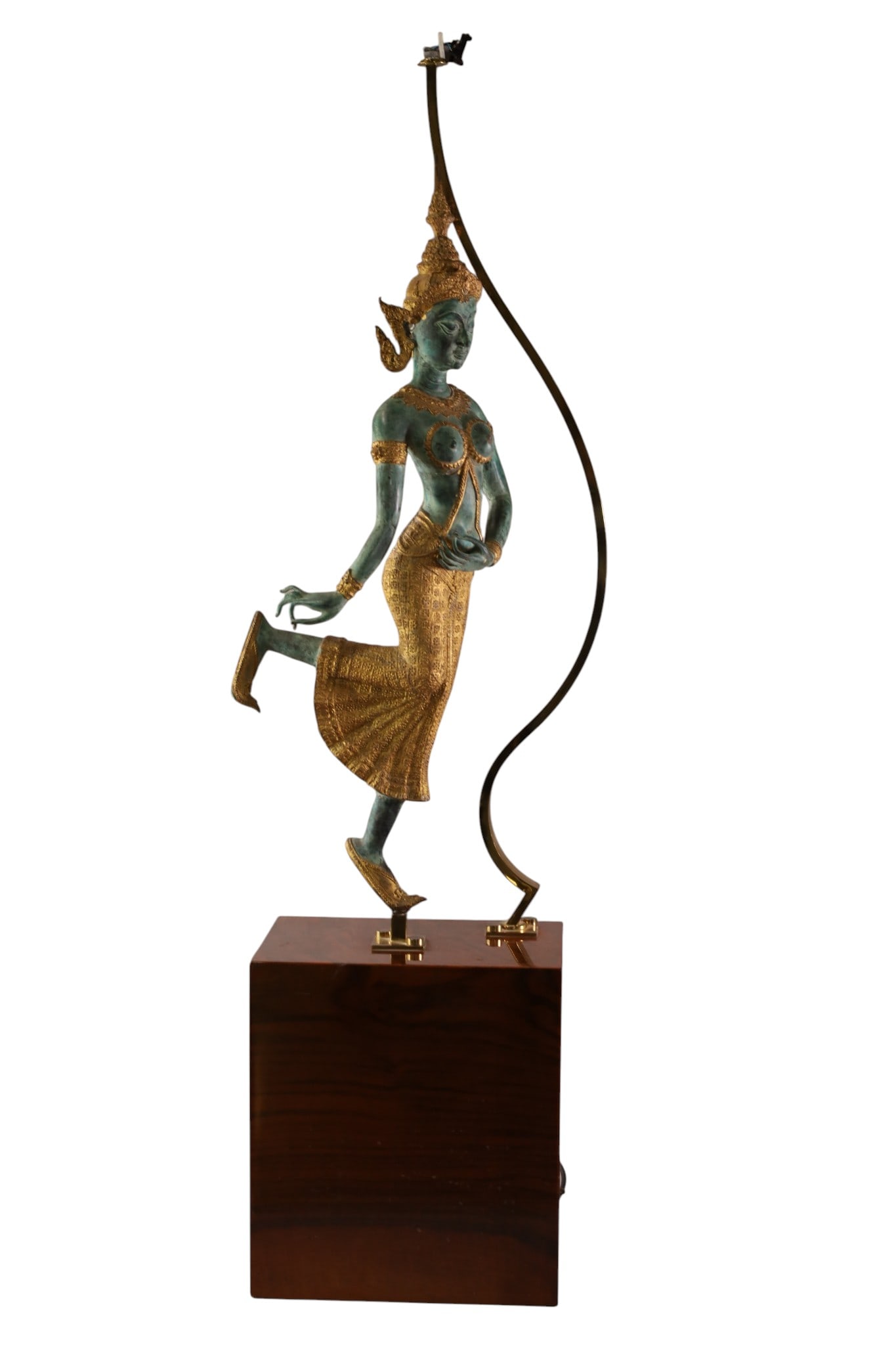 THAI FIGURAL LAMP: THAI FIGURAL TABLE LAMP, DAMAGE TO FIGURE. 12" W x 48" H. LOOKS TO BE BRONZE. THIS ITEM EXCEEDS SIZE LIMITATIONS FOR IN HOUSE SHIPPING, MUST BE PICKED UP IN HOUSE OR SHIPPED VIA 3rd PARTY GROUND