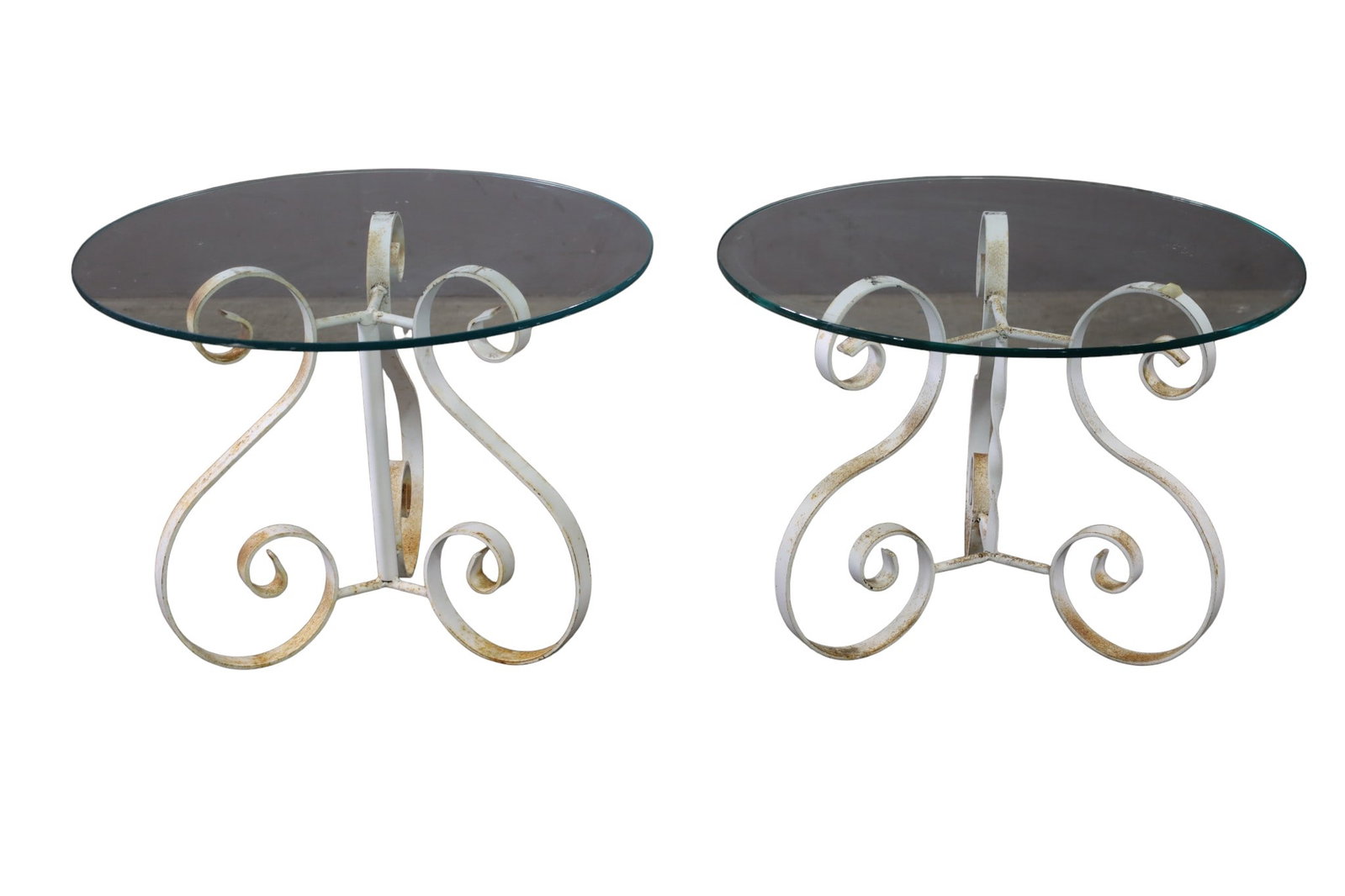 PAIR OF GLASS TOP PATIO END TABLES (1 of 3)