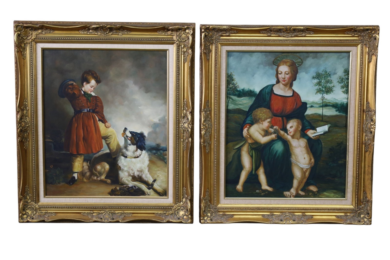 PAIR OF CONTEMPORARY WALL HANGINGS: PAIR OF CONTEMPORARY WALL ART, IN GILT FRAMES. 28" x 32"