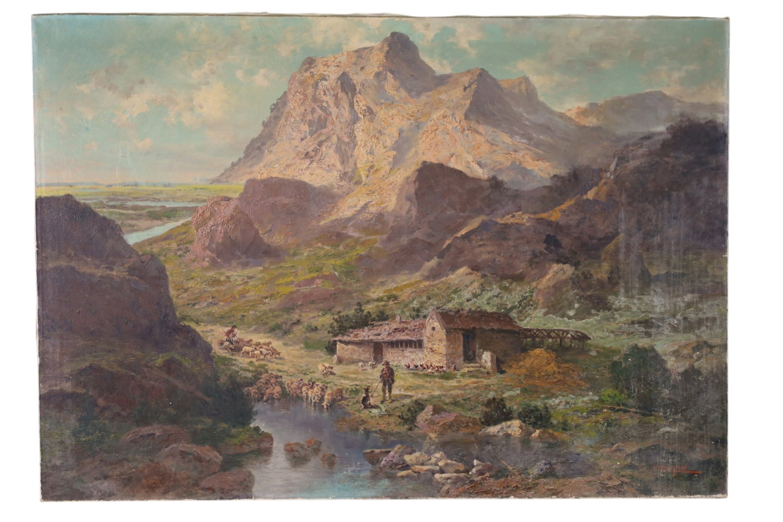 JOHN CALIFANO OIL PAINTING: UNFRAMED OIL ON CANVAS, SIGNED LOWER RIGHT, DISCOLORATION TO CANVAS. 50" x 35" THIS ITEM EXCEEDS SIZE LIMITATIONS FOR IN HOUSE SHIPPING, MUST BE PICKED UP IN HOUSE OR SHIPPED VIA 3rd PARTY GROUND