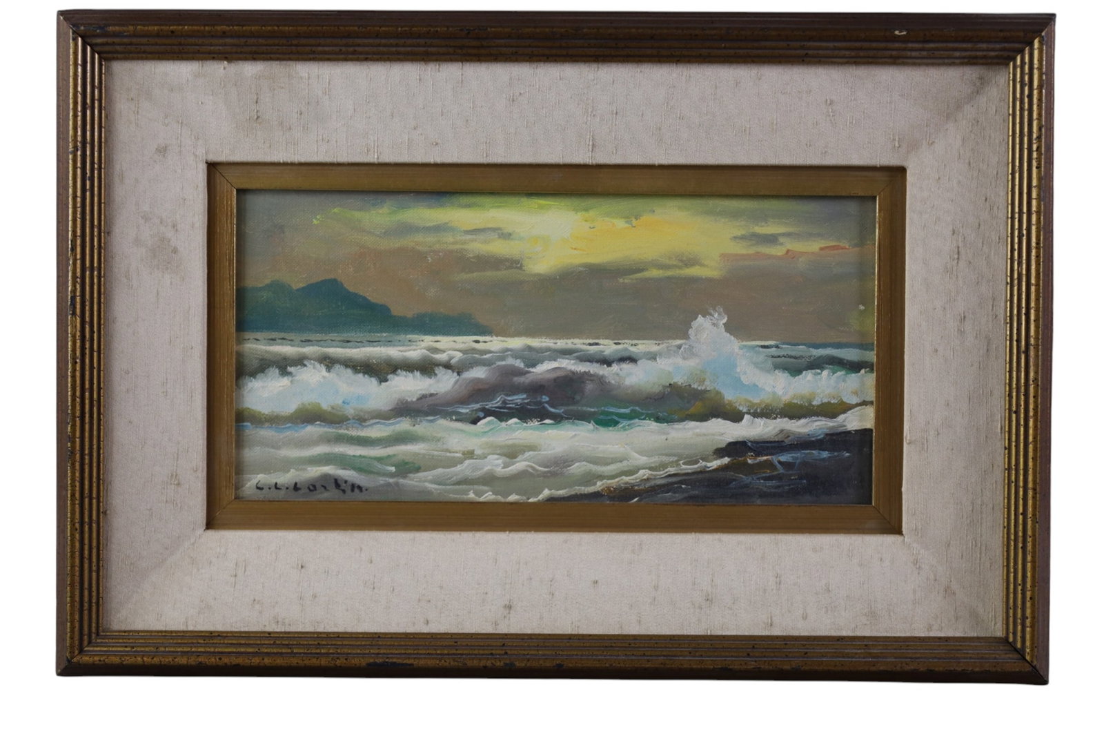 SEASCAPE OIL PAINTING: OIL ON BOARD, SIGNED LOWER LEFT, C.C. CORLIN. 18" x 12"