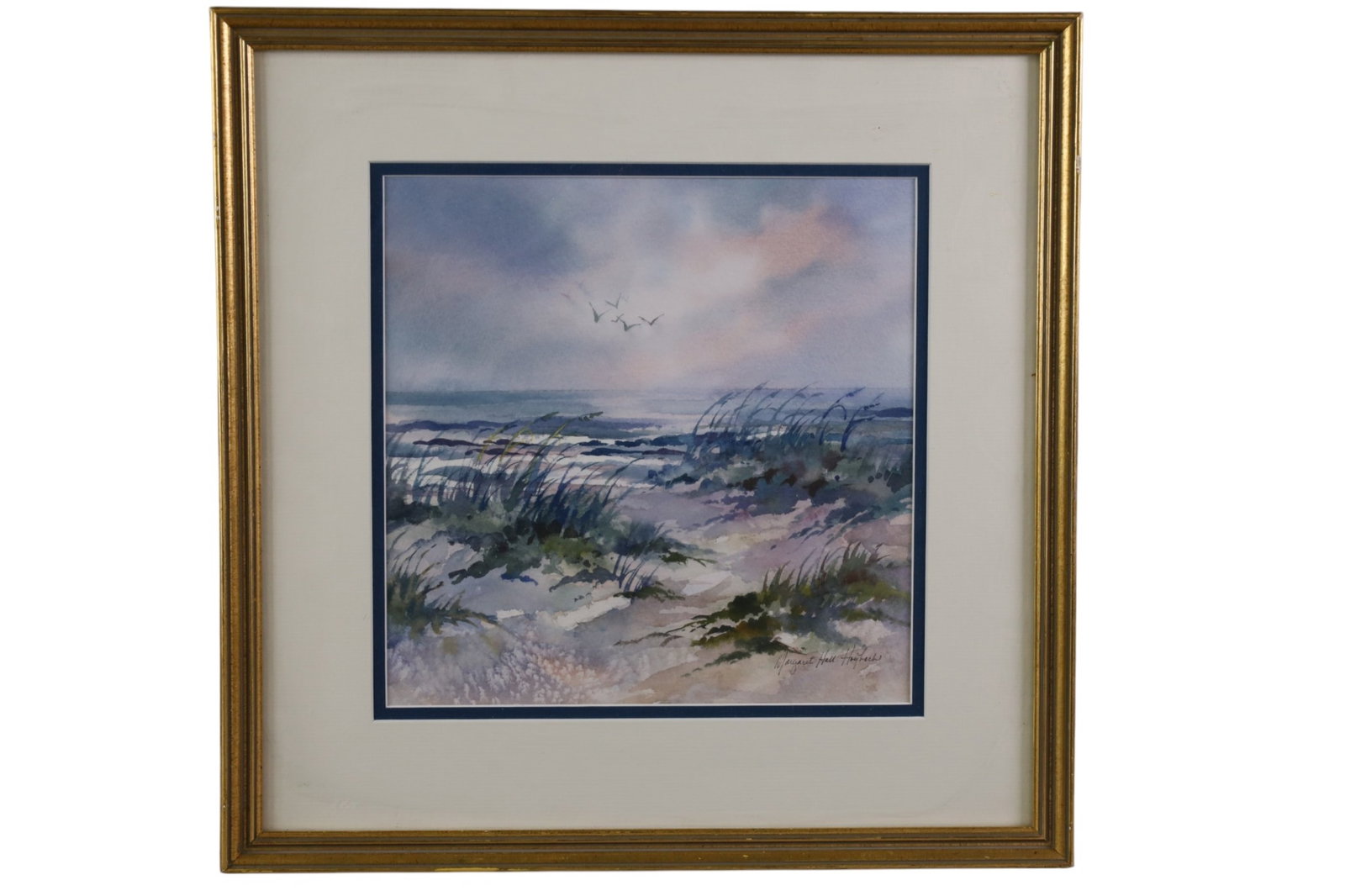 MARGARET HOYBACH WATERCOLOR: SIGNED LOWER RIGHT, WATERCOLOR FRAMED UNDER GLASS. 16" x 16"