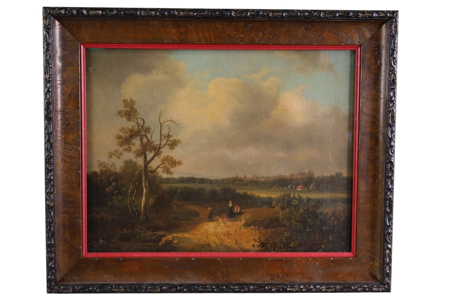 1923 EUROPEAN OIL PAINTING: OIL PAINTING, FRAMED UNDER GLASS, SIGNED G.V. DATED 1923. 22" x 18"