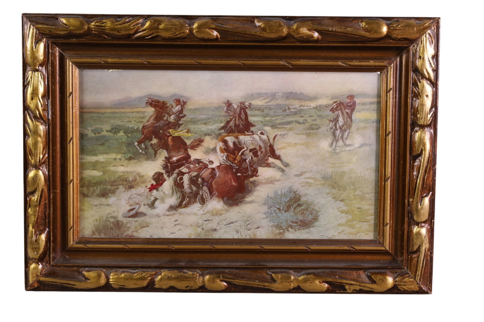 CHARLES RUSSELL FRAMED PRINT: FRAMED PRINT UNDER GLASS, 18" x 12 1/2"