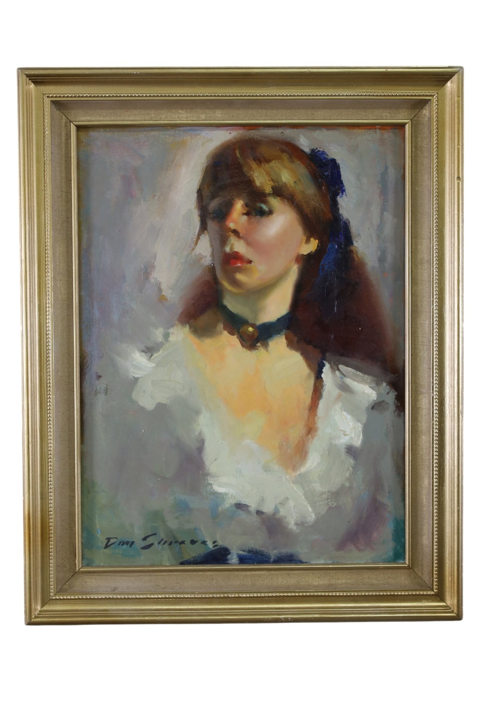 DON SHREVES PORTRAIT OIL PAINTING: OIL ON CANVAS, PORTRAIT PAINTING, CRAZING AND PAINT LOSS. 23 1/2" x 29 1/2"