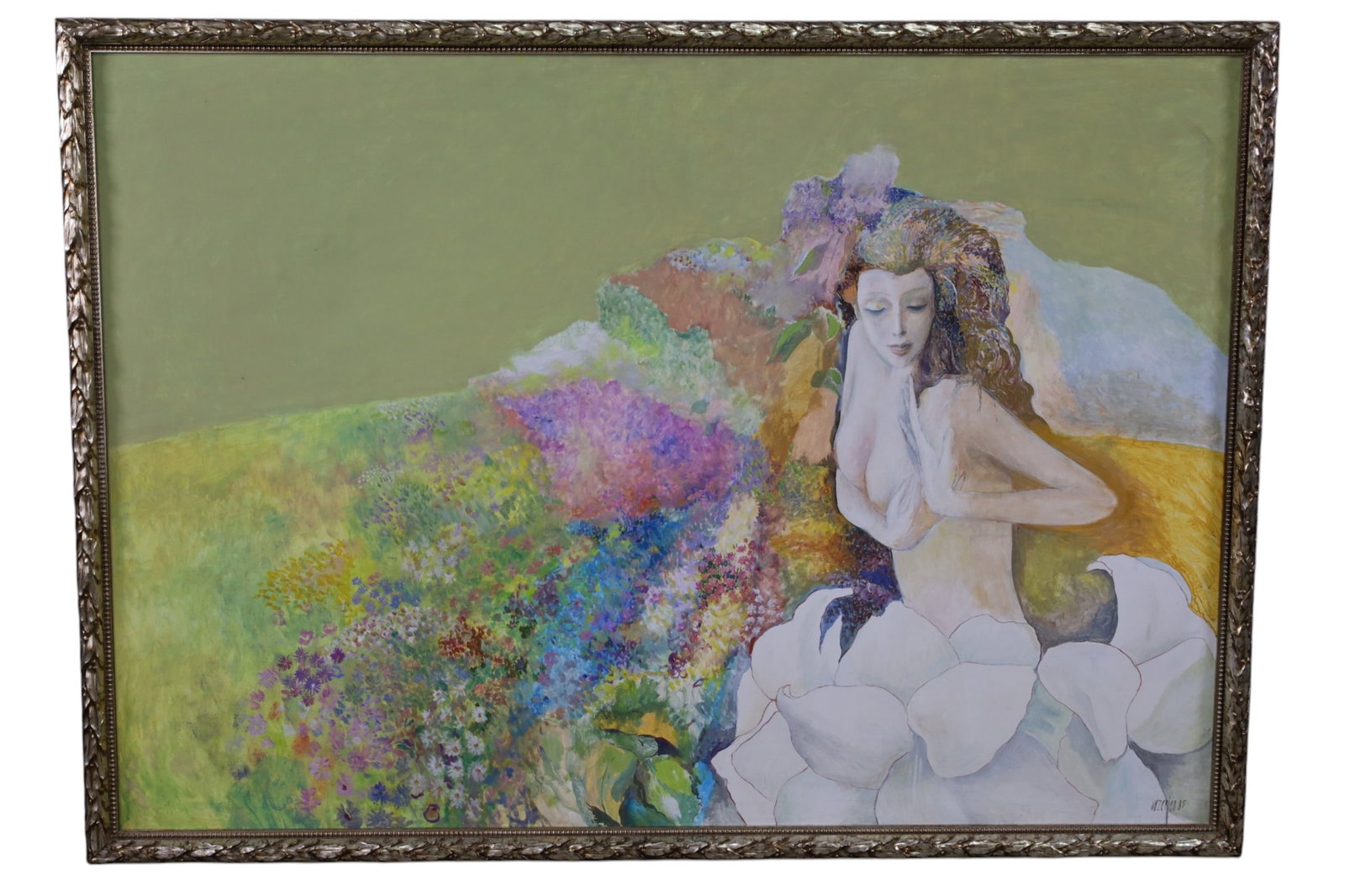 LARGE NUDE LADY PAINTING: SIGNED LOWER RIGHT NAZARIAN. 63" x 45" THIS ITEM EXCEEDS SIZE LIMITATIONS FOR IN HOUSE SHIPPING, MUST BE PICKED UP IN HOUSE OR SHIPPED VIA 3rd PARTY GROUND SHIPPER.