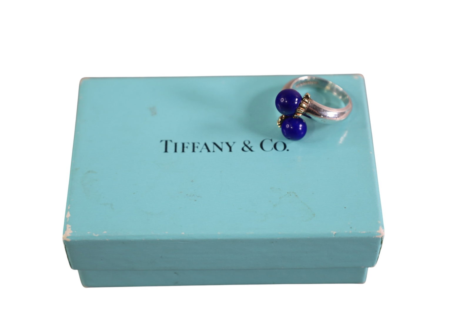 TIFFANY & CO RING: TIFFANY & CO RING, STERLING SILVER & LAPIS. SIZE 5.