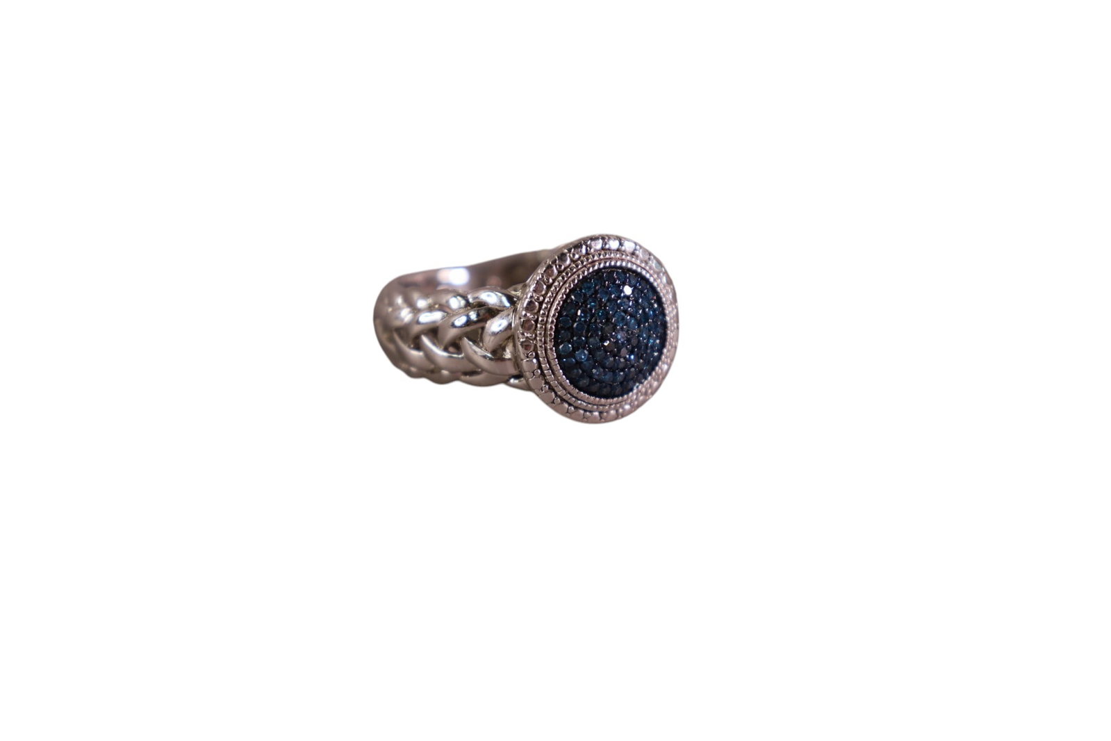 STERLING SILVER RING WITH BLUE DIAMONDS (1 of 3)