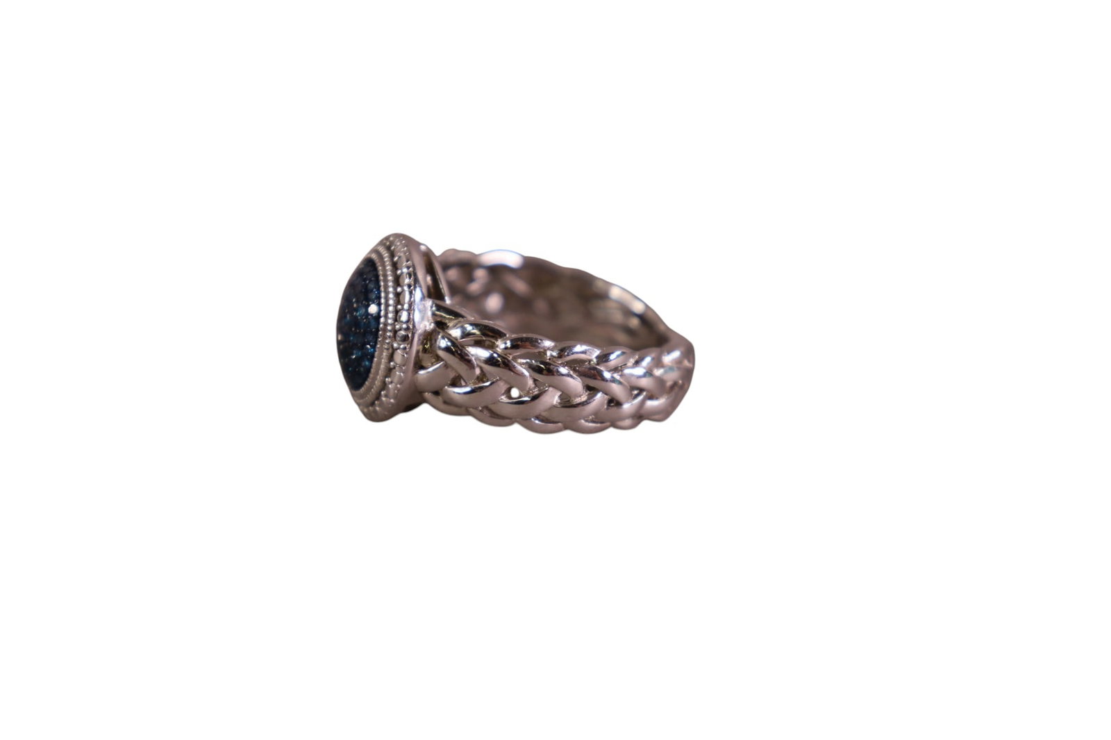 STERLING SILVER RING WITH BLUE DIAMONDS - 2
