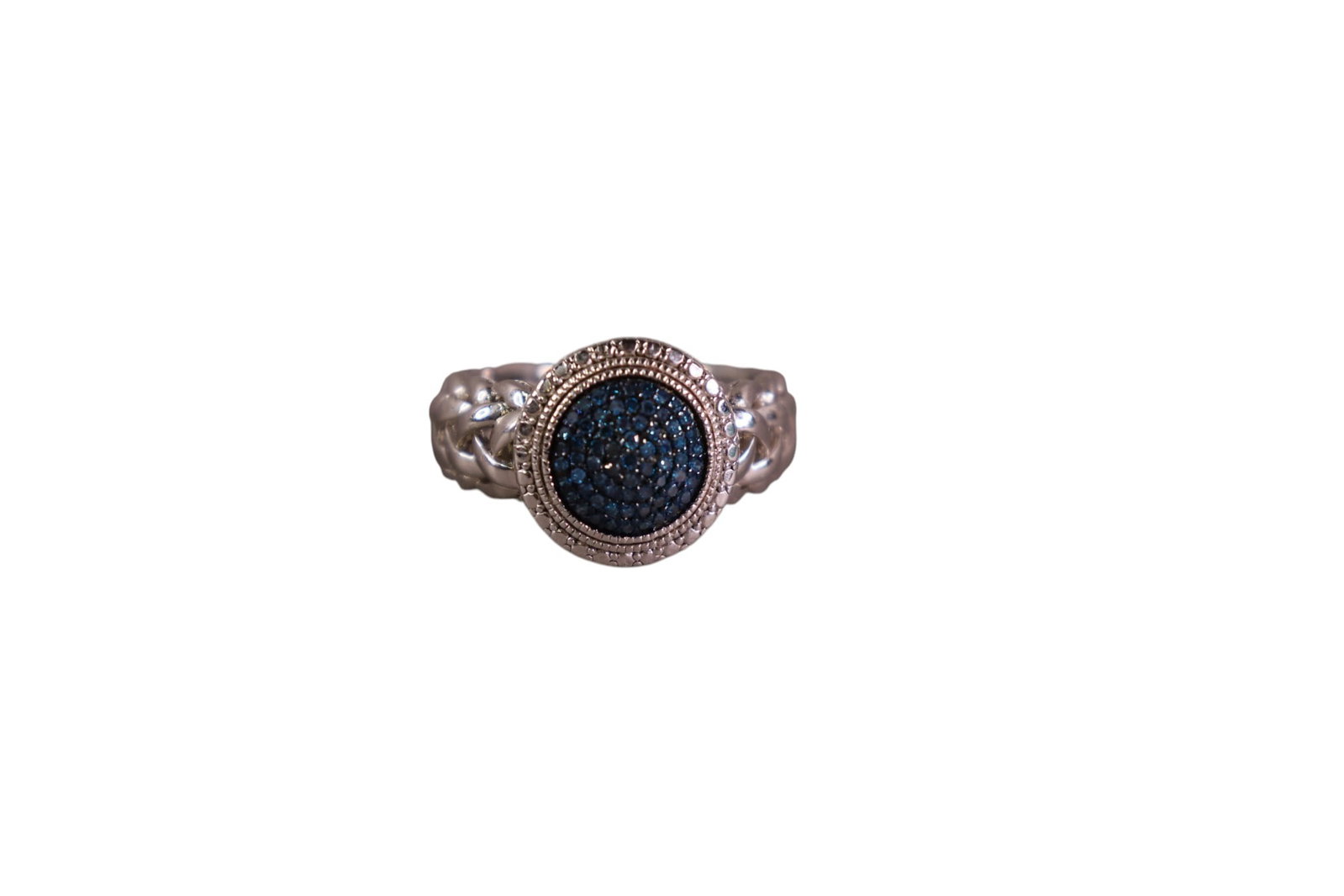 STERLING SILVER RING WITH BLUE DIAMONDS - 3